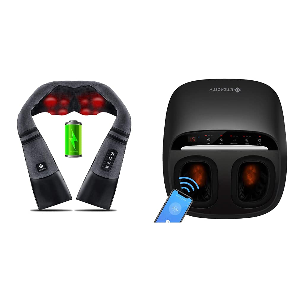 Etekcity Wireless Neck Massager with Heat & Smart Foot Massager for Pain Relief - Perfect for Home, Office & Travel Relaxation