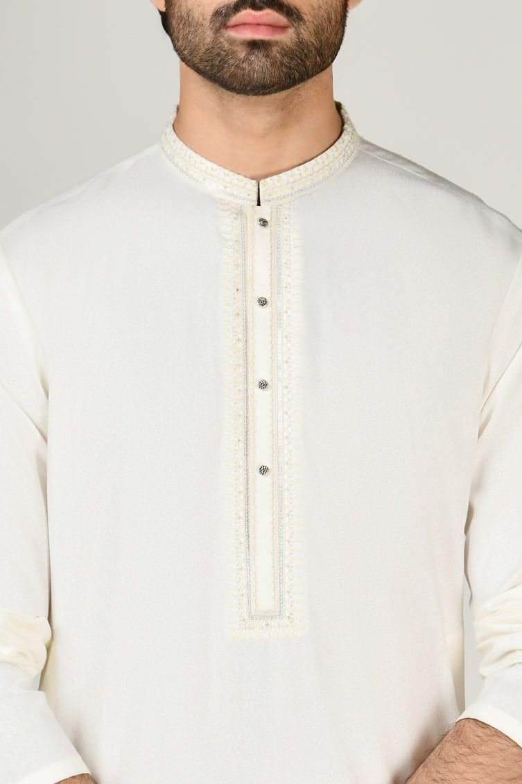 Premium Blended White Shalwar Kameez by J. Junaid Jamshed - Elegant Pakistani Traditional Outfit for Men - Perfect for Weddings, Eid & Special Occasions