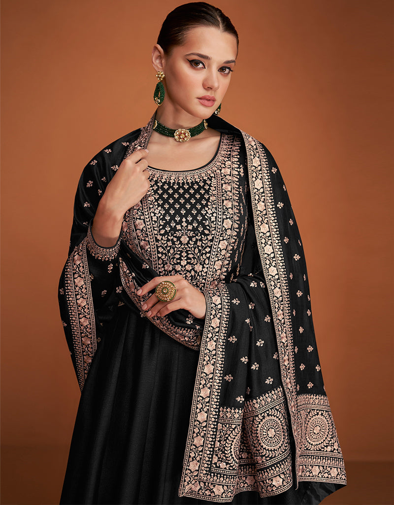 Premium Black Silk Anarkali Pants for Women - Elegant & Comfortable Traditional Indian Wear for Parties, Weddings & Festive Occasions