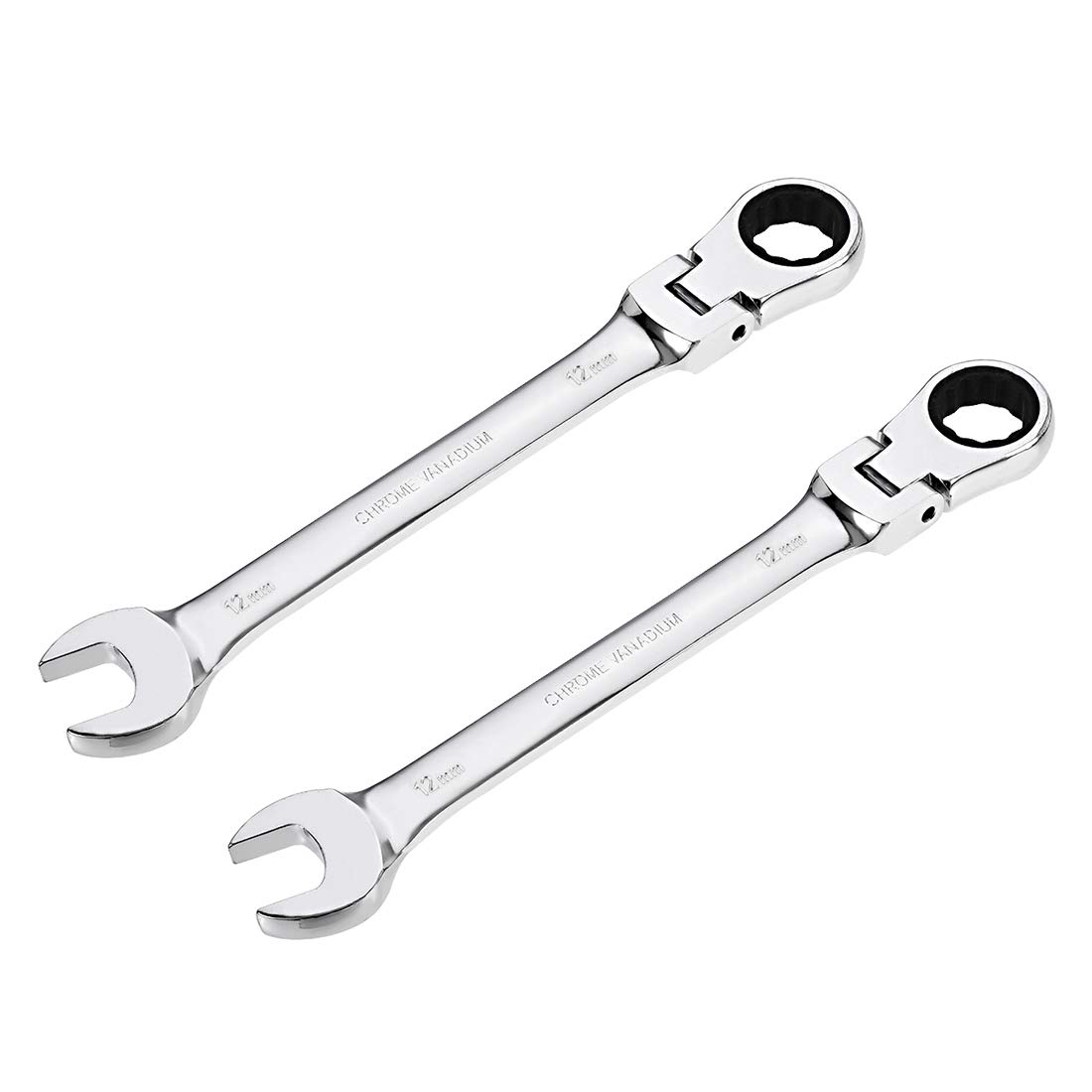 uxcell 2-Piece 12mm Flex-Head Ratcheting Combination Wrench Set - Metric 72-Tooth 12-Point Ratchet Box End Spanner Tools (Cr-V Steel) - Ideal for Automotive Repair, Plumbing & DIY Projects