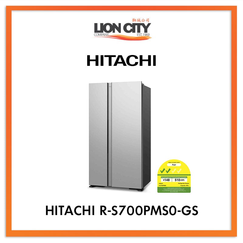 Hitachi 595L Side by Side Refrigerator R-S700PMS0 GS - Energy Efficient, Spacious Fridge Freezer for Modern Kitchens | Perfect for Large Families & Entertaining Guests