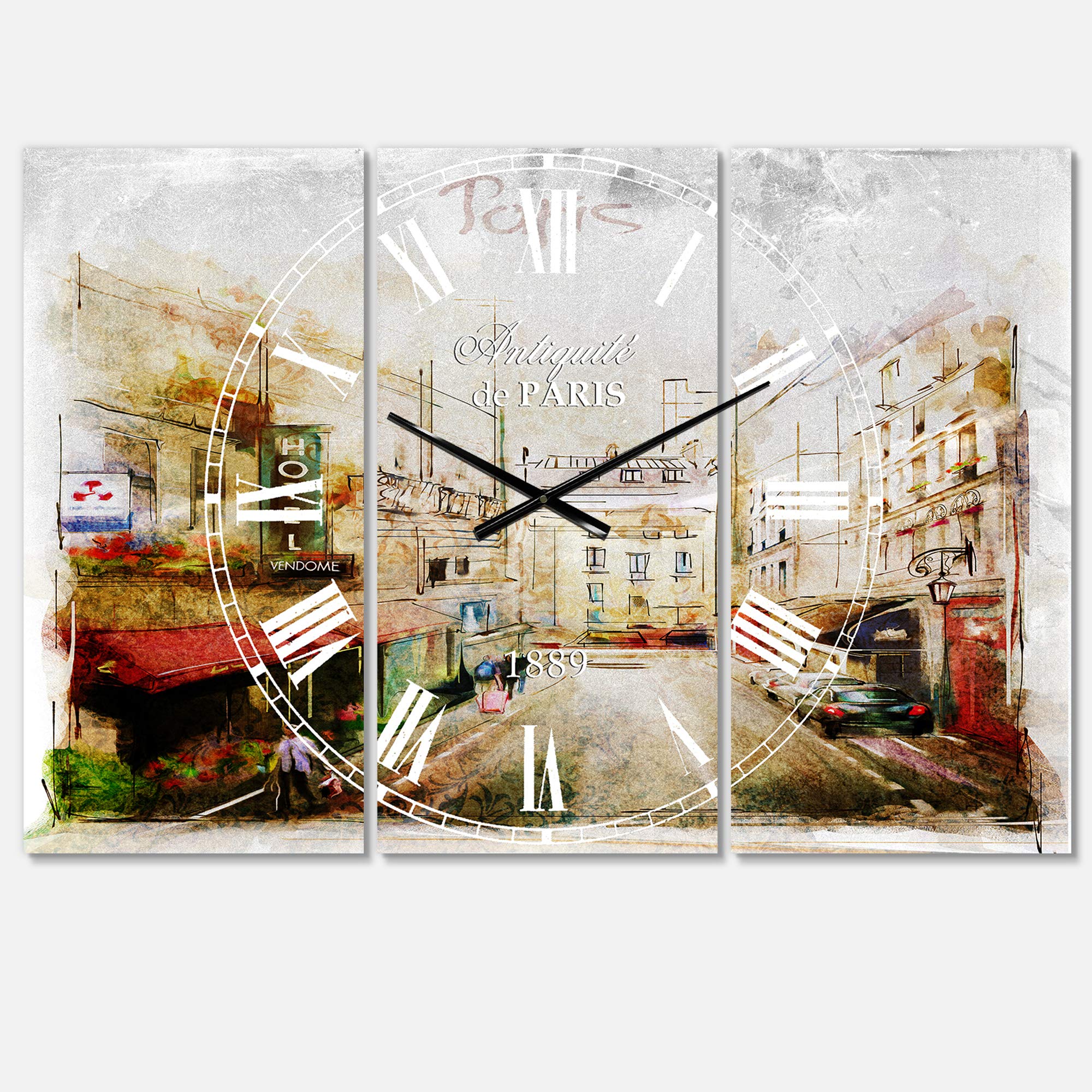 Designart Paris Mediterranean 3-Panel Wall Clock - Elegant Metal Wall Art for Home, Living Room, Bedroom & Office Decor | Perfect for Coastal, Boho & Farmhouse Style Interiors