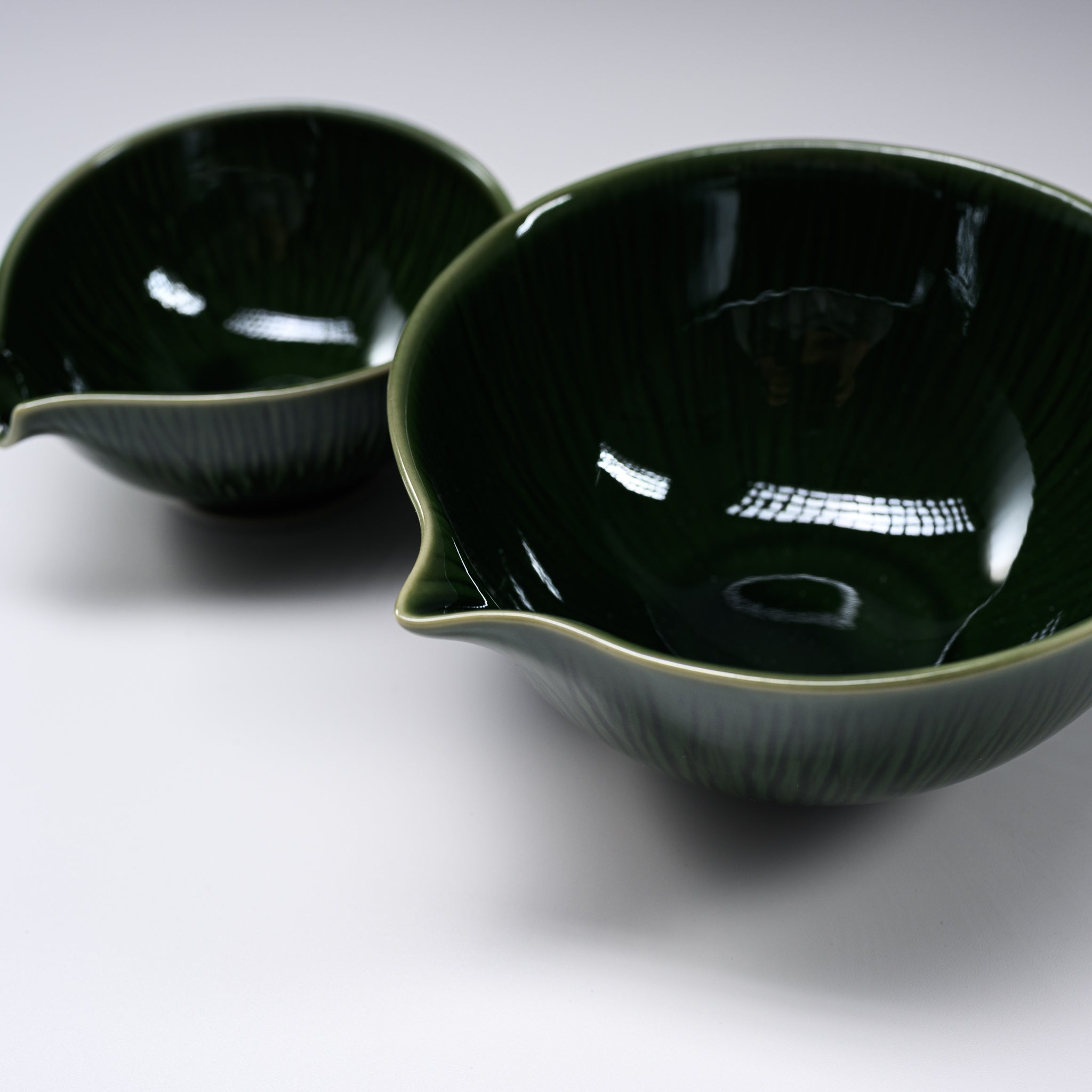 MIYAMA Dark Green Spout Sauce Bowl - 2 Sizes (Small & Large) | Premium Mino Ware Ceramic | Perfect for Salad Dressing, Dipping Sauces & Kitchen Organization