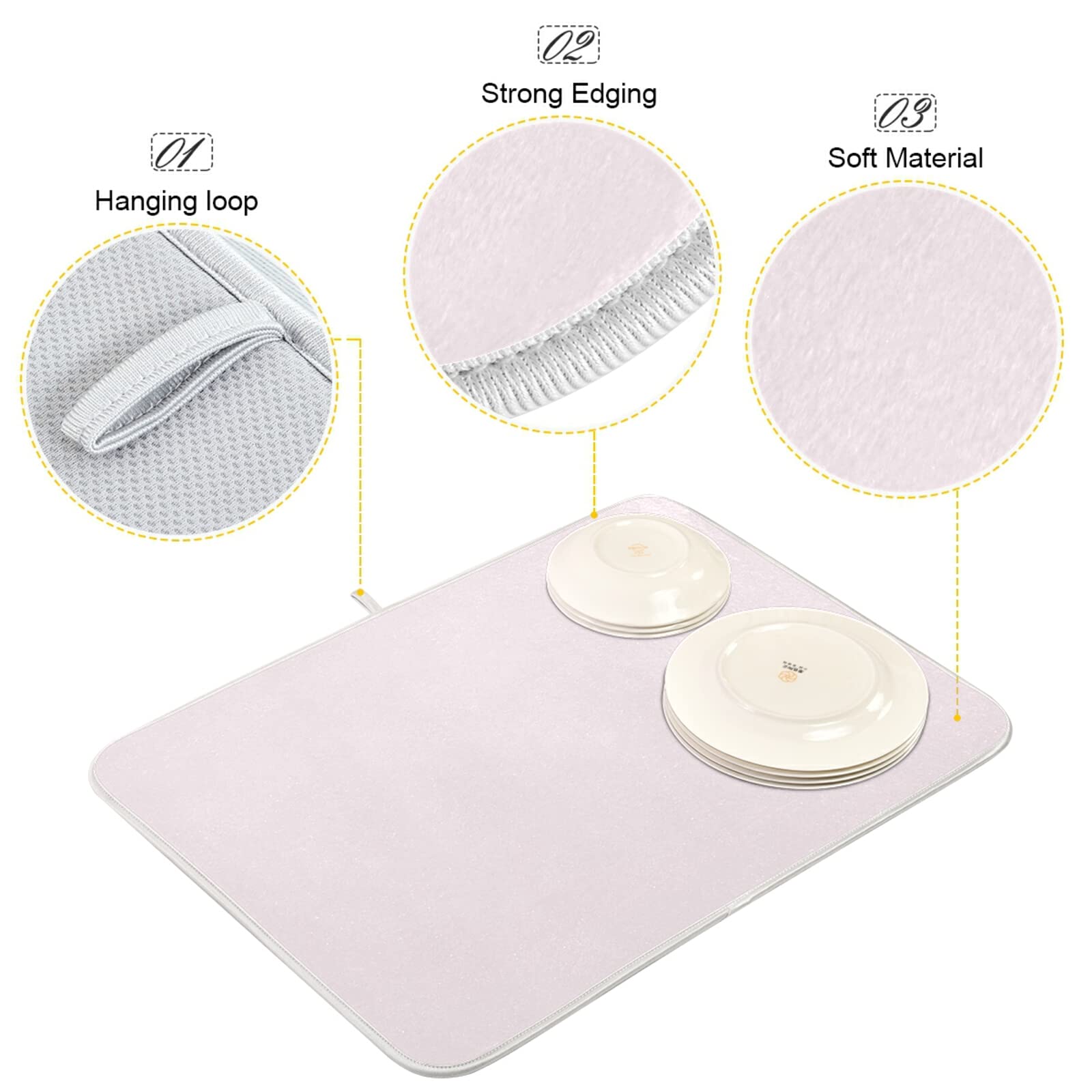 Blush Pink XL Dish Drying Mat - 16x18 Inch Heat-Resistant Microfiber Kitchen Counter Drainer Pad | Perfect for Drying Dishes, Protecting Countertops & Stylish Kitchen Decor