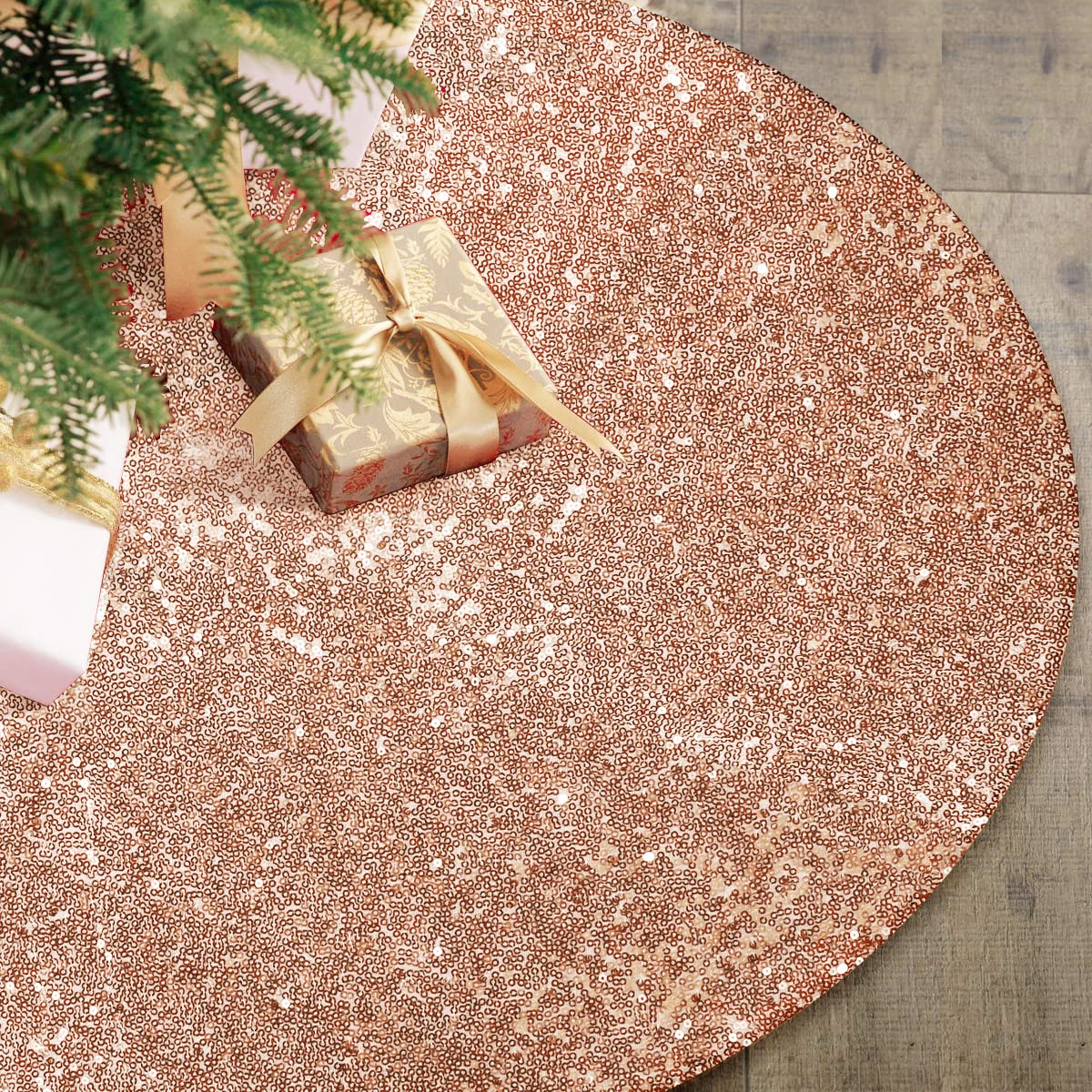 Rose Gold Sequin Christmas Tree Skirt 36 Inch - Elegant Xmas Tree Mat for Holiday Decorations, Valentine's & Spring Decor | Perfect for Living Room, Bedroom & Party Decoration