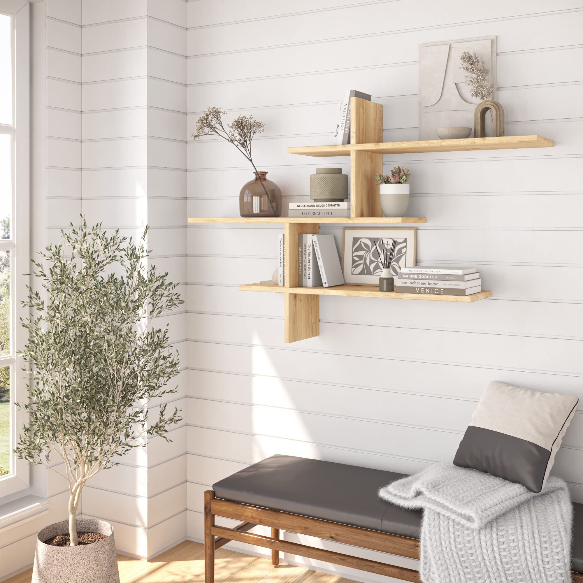 Webster Modern Oak Wall Shelf 31.5