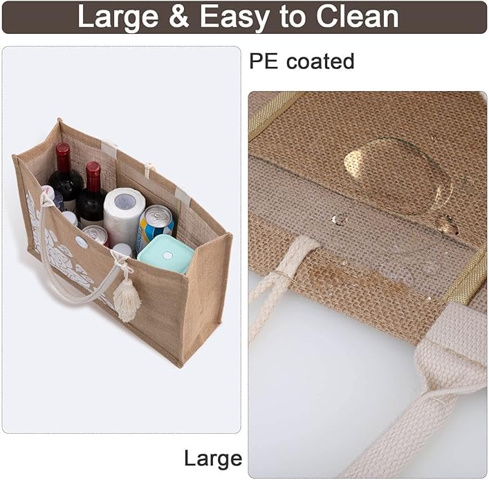 BLACKBOXES Jute Tote Bag for Women - Waterproof Beach Bag, Large Reusable Grocery Tote, Eco-Friendly Gift Bag for Her, Cute Pool Tote | Perfect for Shopping, Beach Trips & Daily Use