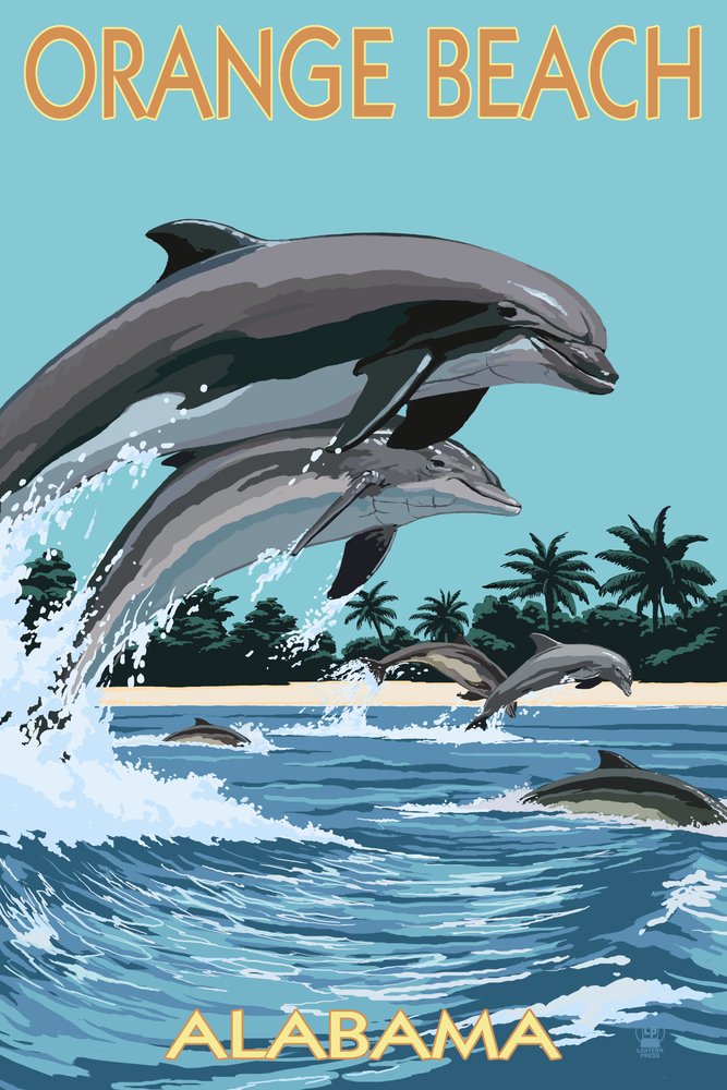 Orange Beach Alabama Dolphins Jumping Metal Wall Art - 16x24 Gallery Quality Aluminum Decor for Coastal & Beach House Decor - Perfect for Living Room, Bedroom, or Office
