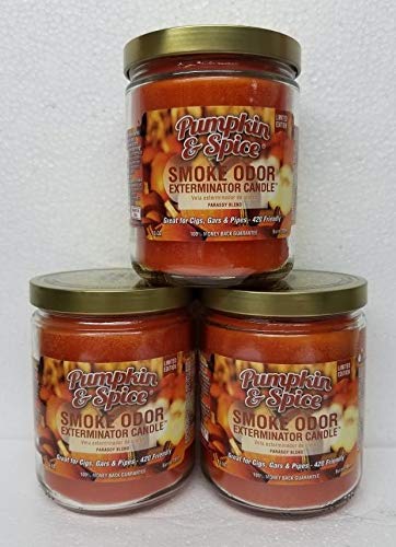 Smoke Odor Eliminator Candle - Pumpkin Spice Scented, 13oz Jar (Set of 3) | Home Air Freshener for Kitchen, Living Room & Bathroom