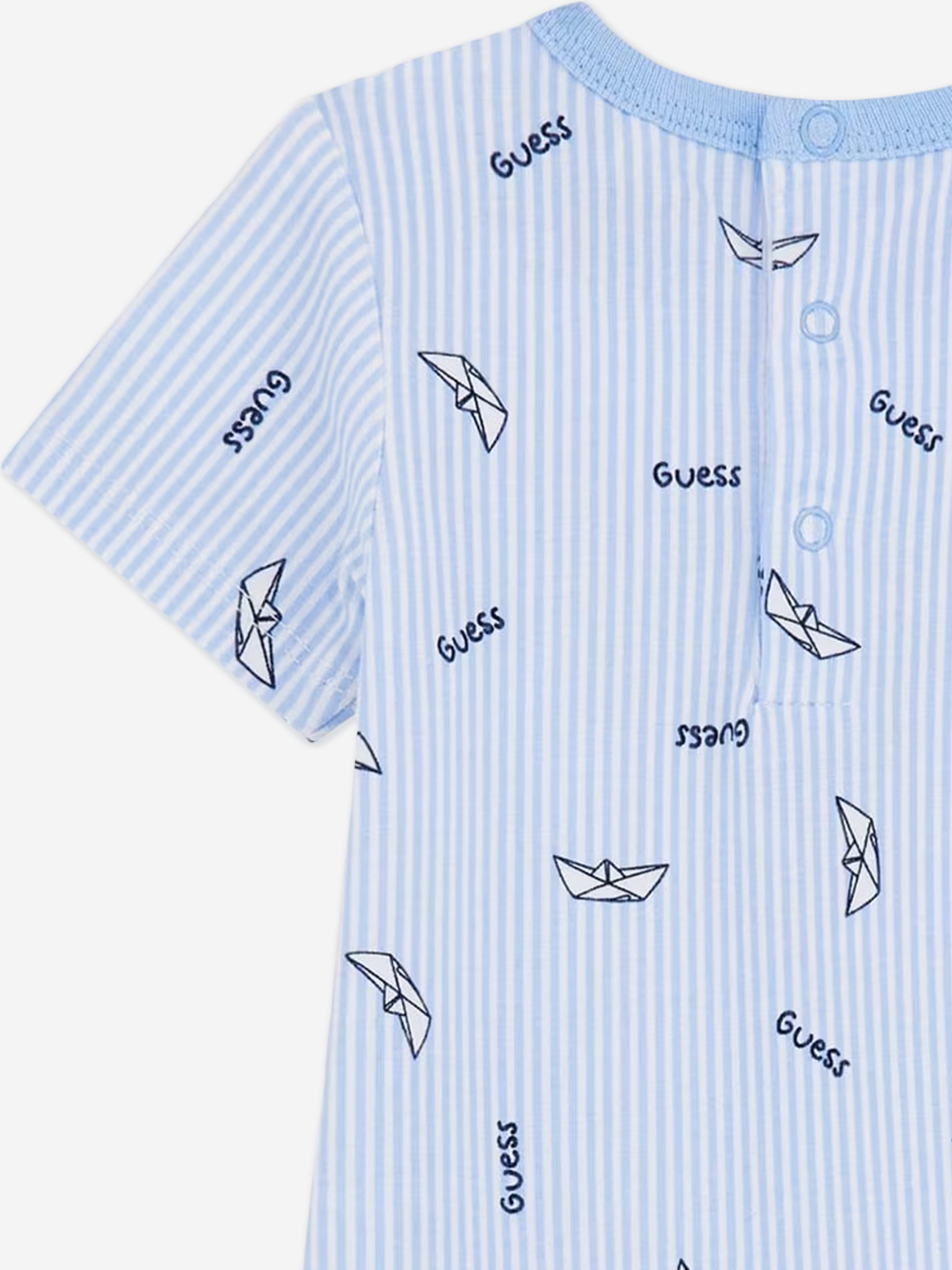Adorable Baby Boys Blue Boat Print Romper - Soft Cotton One-Piece Outfit for Summer Playdates & Beach Vacations