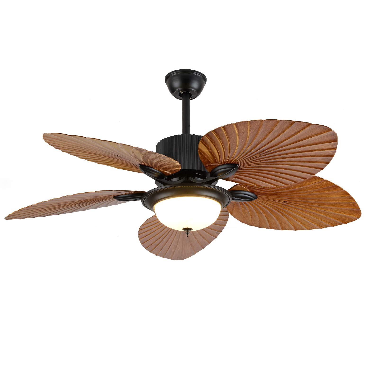 52 Inch Tropical Palm Ceiling Fan with Remote & 3 Color LED Lights - 5 Blade Brown Ceiling Fan for Living Room, Bedroom & Patio - Modern Home Decor with Natural Wood Finish