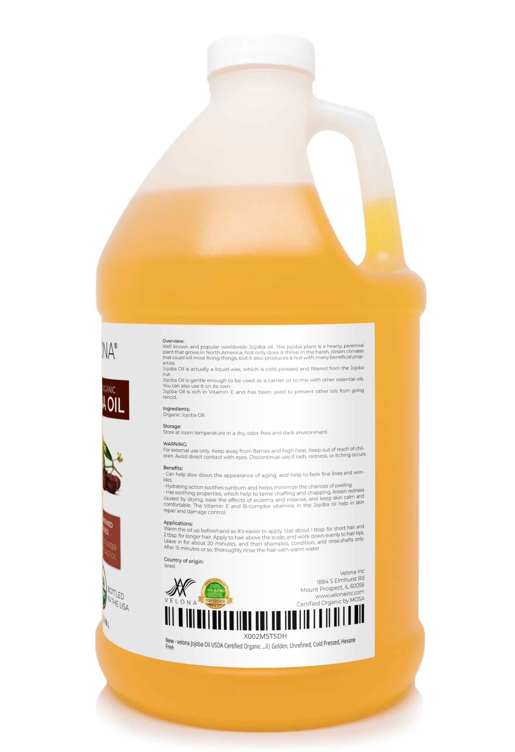 Organic Jojoba Oil 1 Gallon (128 Fl Oz) - USDA Certified, 100% Pure, Cold Pressed, Unrefined & Hexane Free | Golden Carrier Oil for Skin, Hair & Massage | Perfect for DIY Beauty, Aromatherapy & Natural Skincare