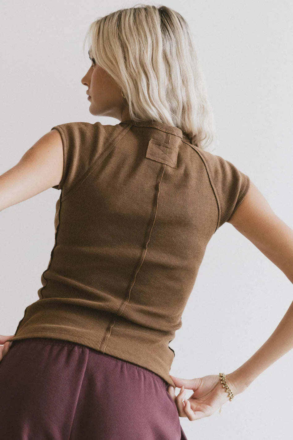 Huxley Women's Brown Cap Sleeve T-Shirt - Soft Casual Blouse for Everyday Wear, Date Night & Office Outfits