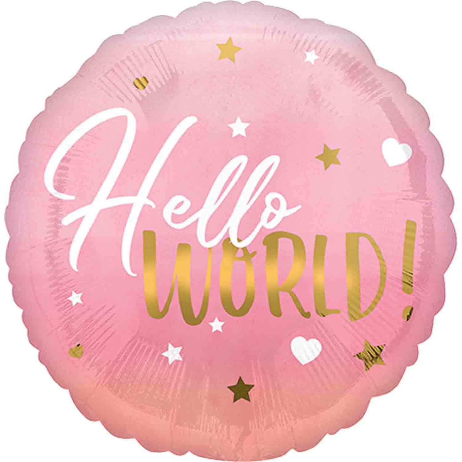 45cm Standard HX Pink Hello World Balloon for Baby Girl - Perfect for Birthday Parties, Baby Showers & Gender Reveal Celebrations