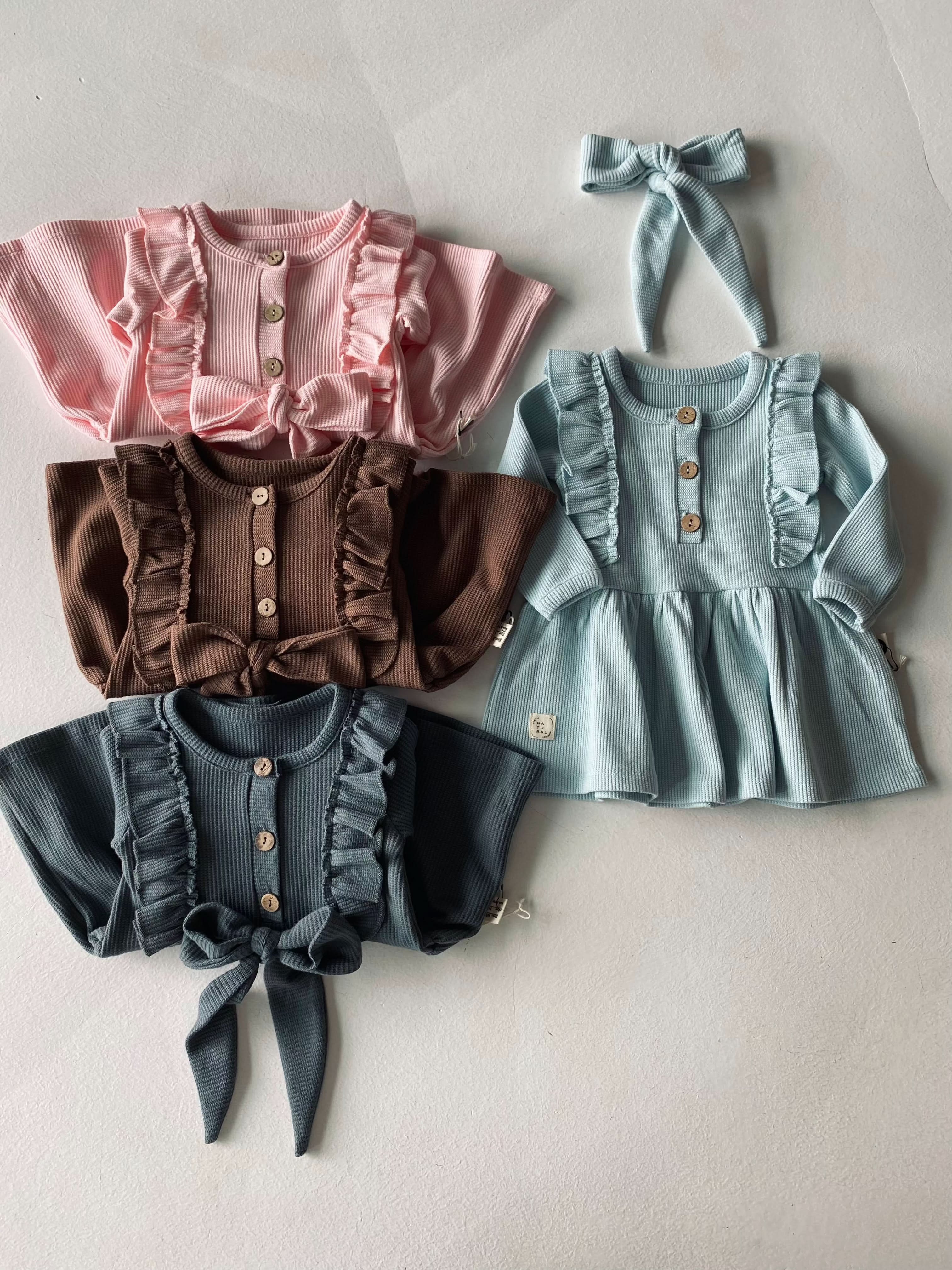 Baby Girl Waffle Fabric Ruffle Dress Set - Cute Outfit for Newborns, Infants & Toddlers - Perfect for Parties, Photo Shoots & Special Occasions