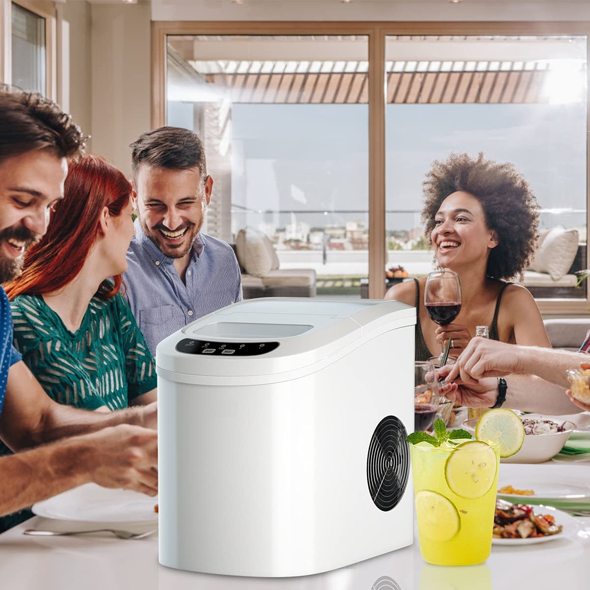 MAT Expert Portable Countertop Ice Maker - 26LBS/24H Mini Ice Cube Machine with 6-Minute Fast Freeze, 9 Cubes per Cycle | Digital Control Panel, 2.2L Water Tank & 1.5lbs Storage | Includes Ice Scoop for Cocktails, Sodas & Party Drinks (White) - Perfect for Home Bars, Offices, RV Travel & Outdoor Entertaining