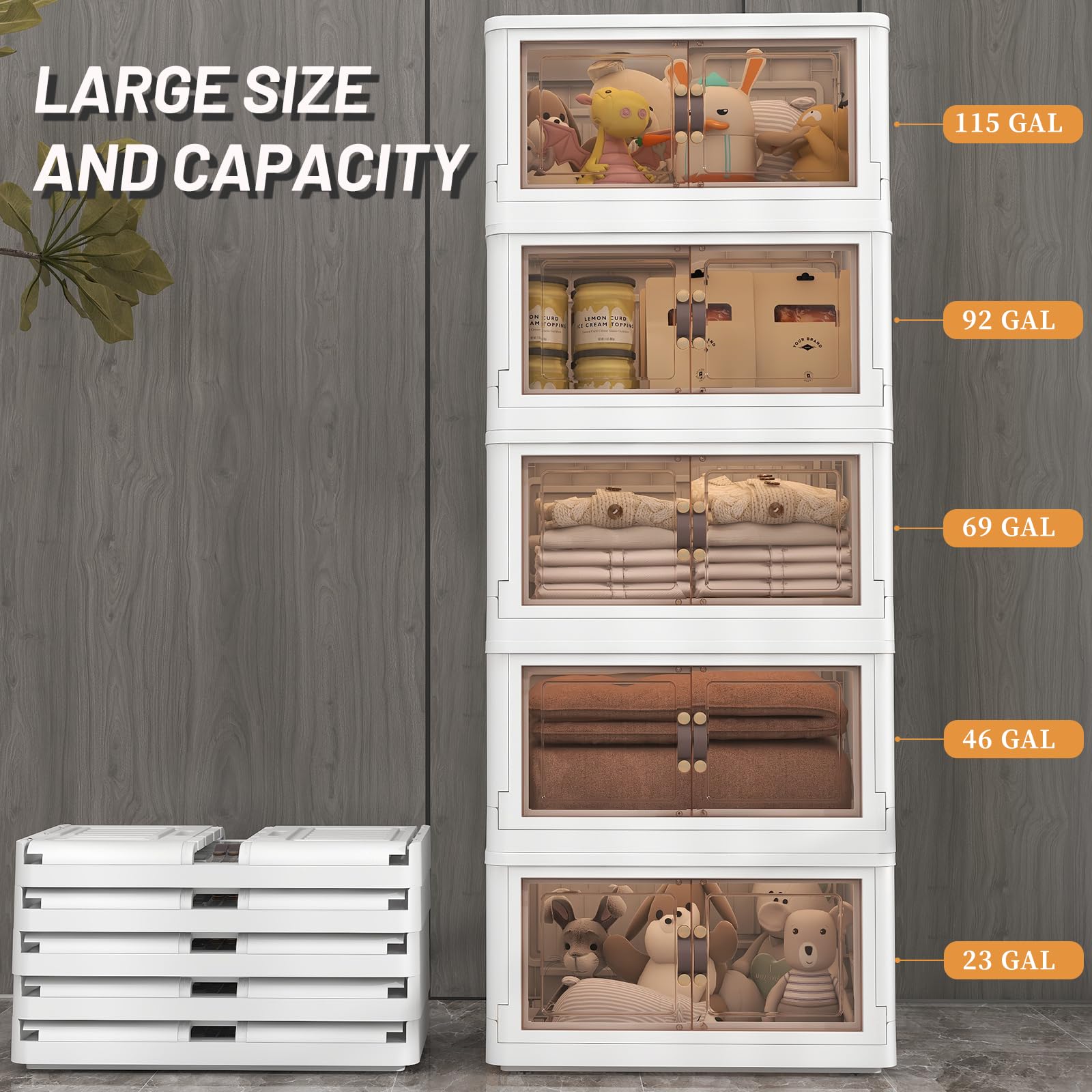 3-Pack 78 Qt Stackable Storage Bins with Wheels & Lids - White Collapsible Double-Door Organizer for Closet, Home & Office - Perfect for Seasonal Clothes, Toys & Household Item Storage