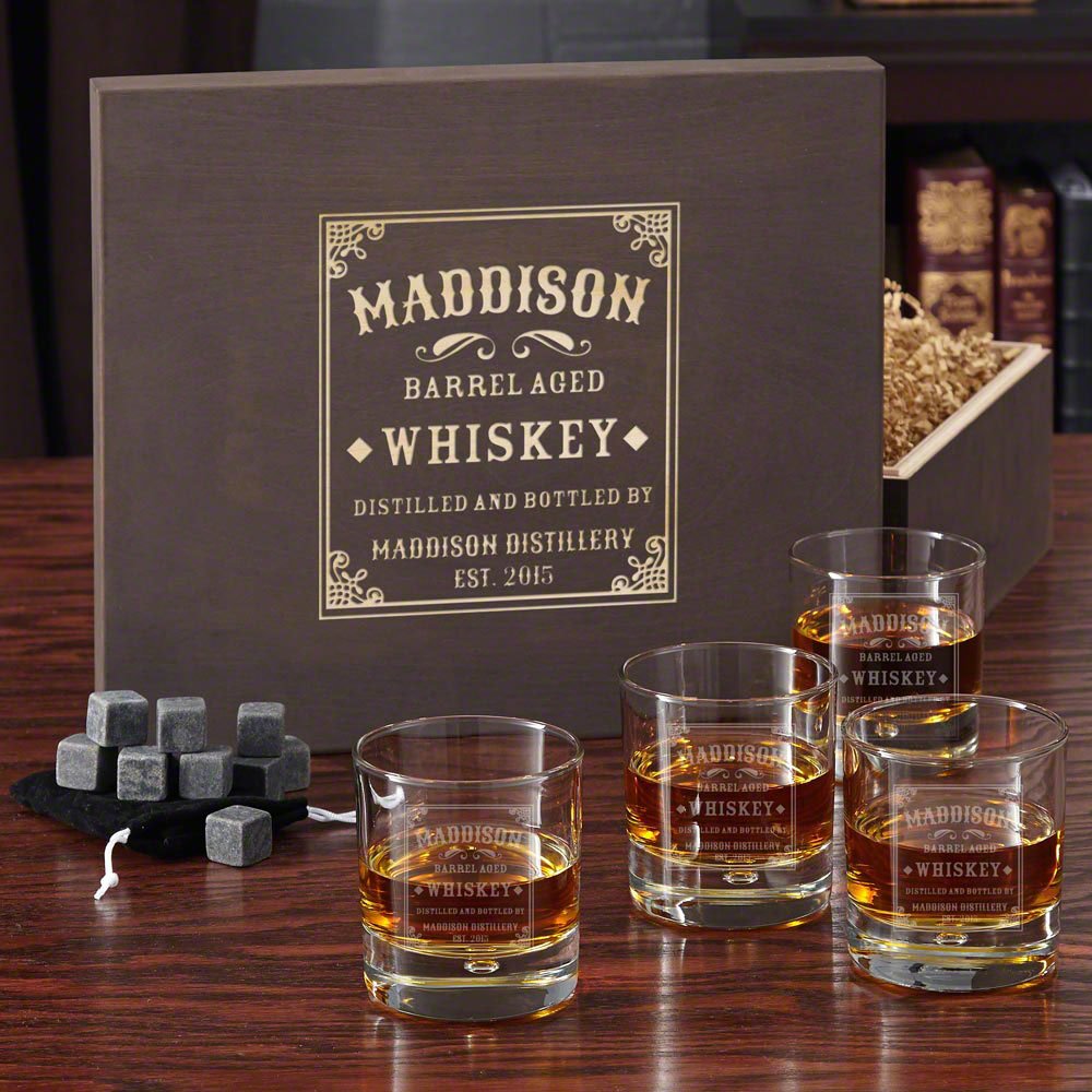Bryne Stillhouse Whiskey Set with Engraved Wood Gift Box - Personalized Whiskey Glasses & Decanter Set - Perfect for Gifts, Anniversaries, and Home Bar Decor