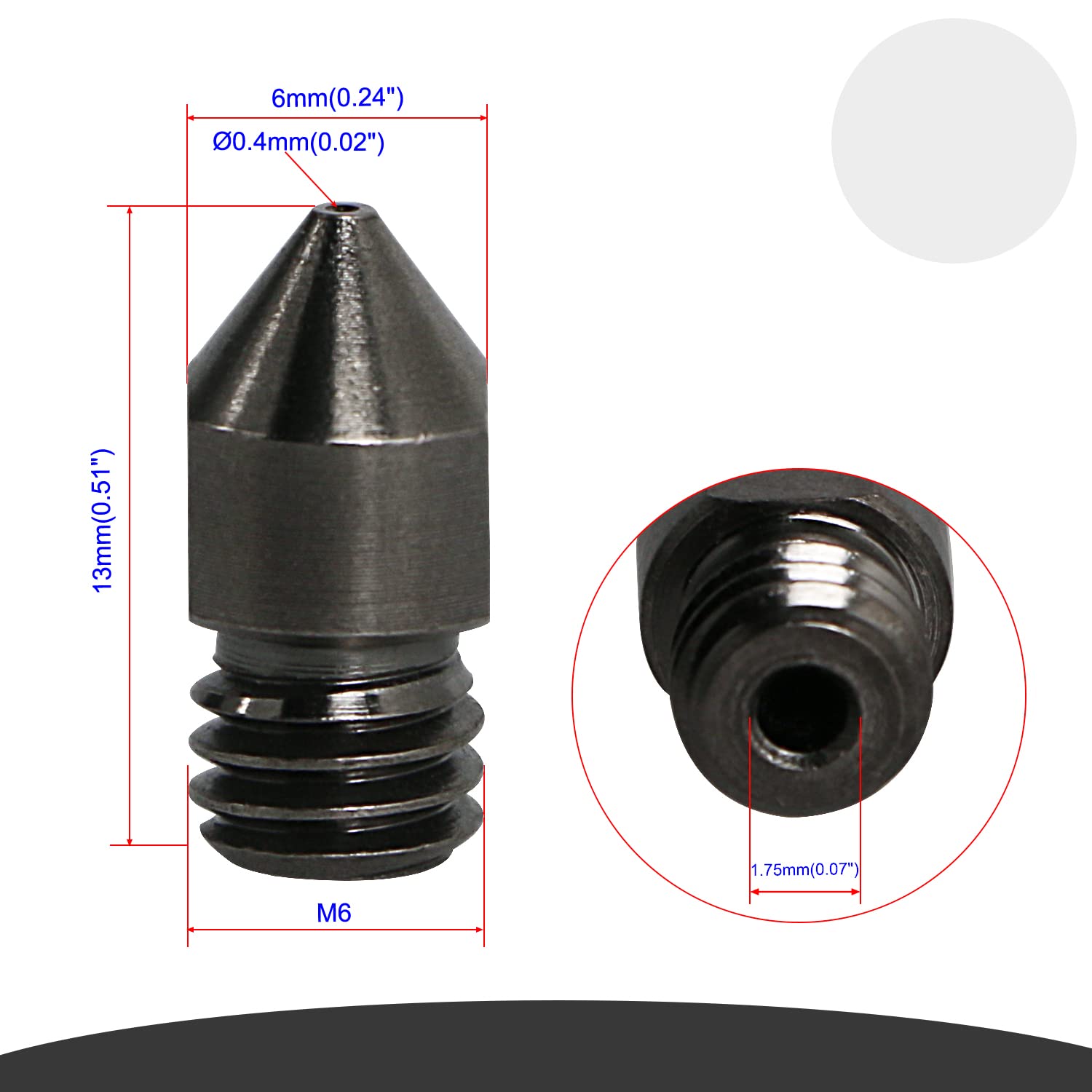 Aopin M6 1.75mm 3D Printer Nozzle - 0.4mm / 0.016