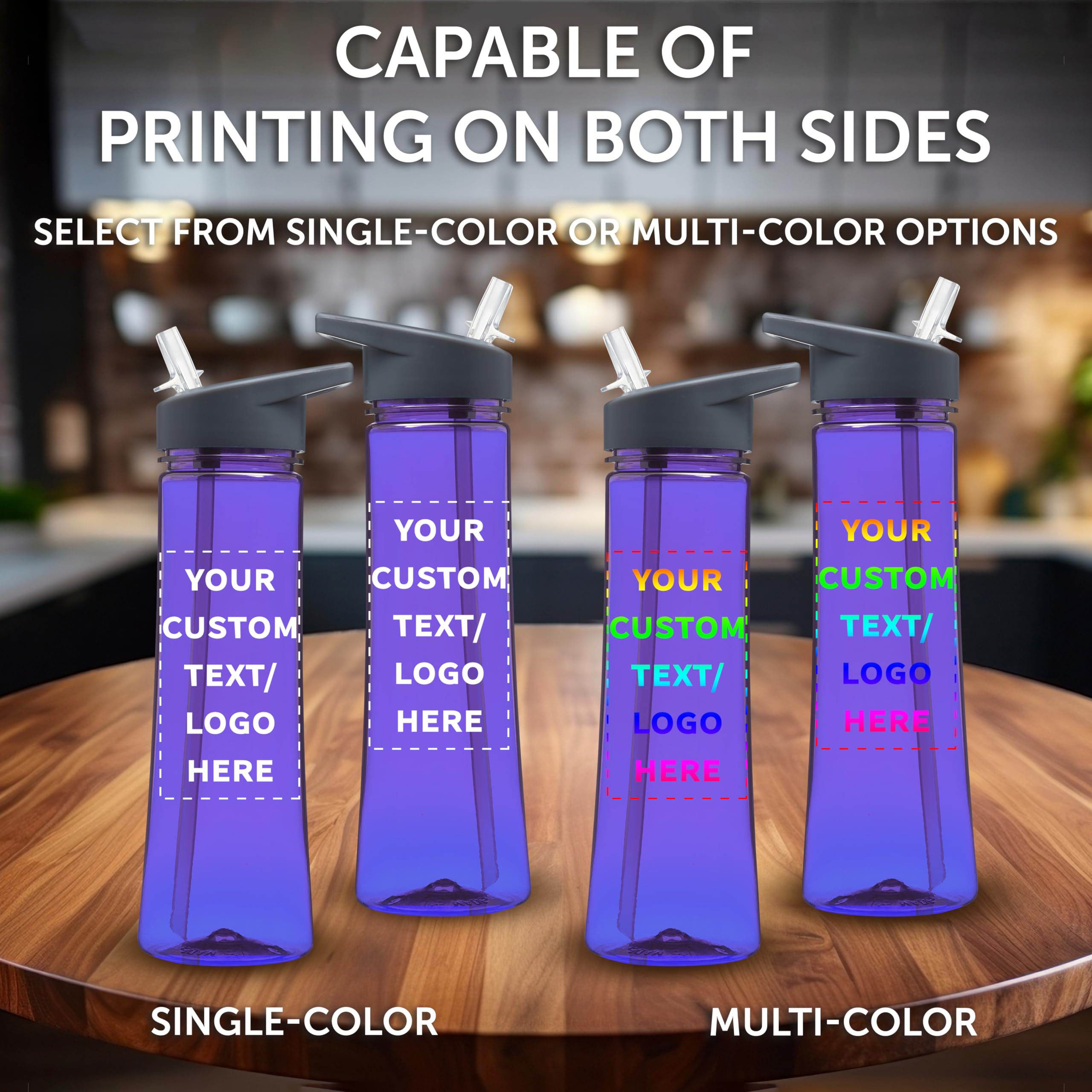 Custom 22 oz Plastic Water Bottles with Drink Spout - Bulk Pack of 50 Personalized Reusable Bottles for Gym, Hiking, Cycling, Camping - Durable BPA-Free Purple Sports Bottles - Perfect for Outdoor Activities, Fitness & School Hydration