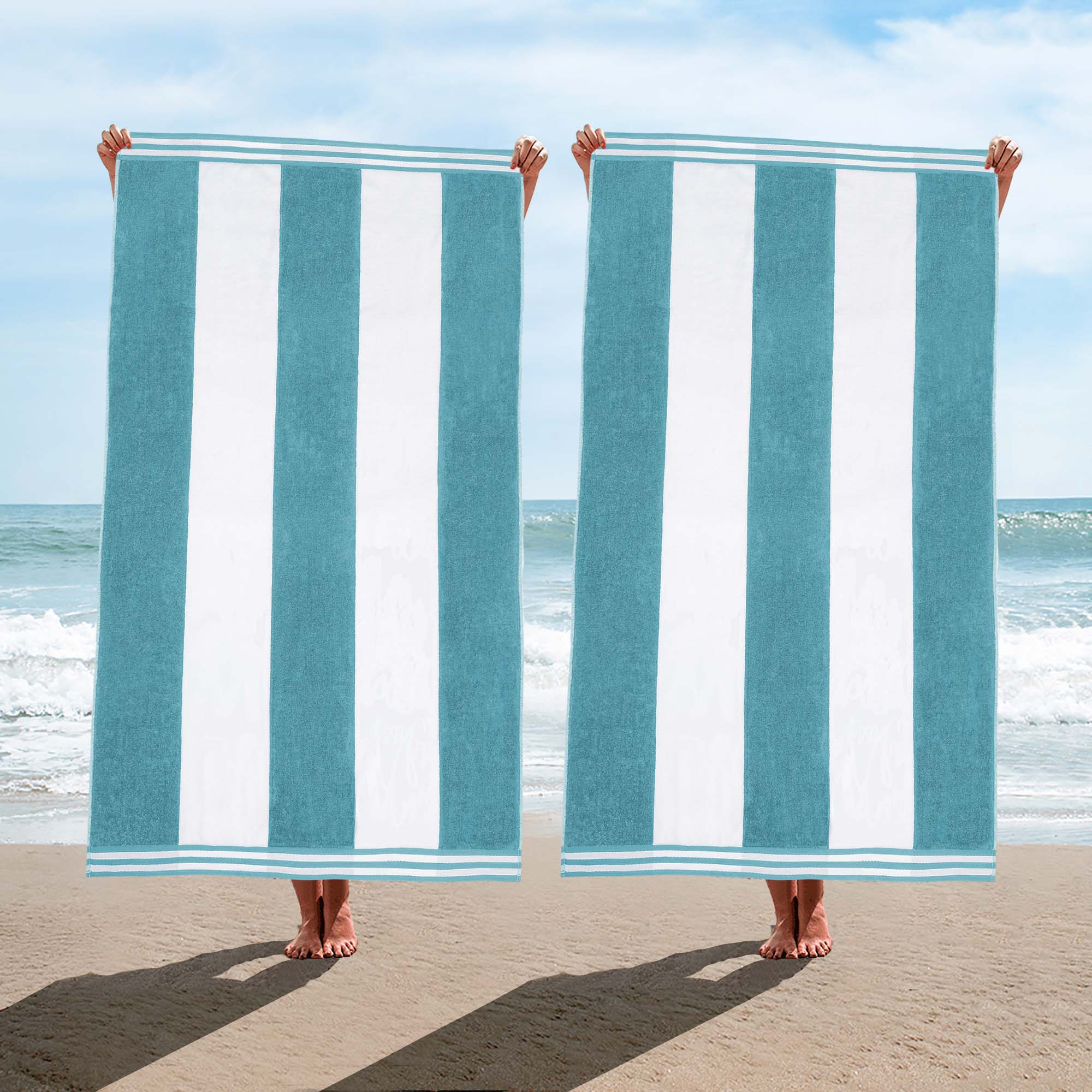 Premium Cabana Stripe Oversized Cotton Beach Towel Set of 2, 4, or 6 - Soft, Absorbent & Quick-Drying for Pool, Beach, Vacation & Spa Use