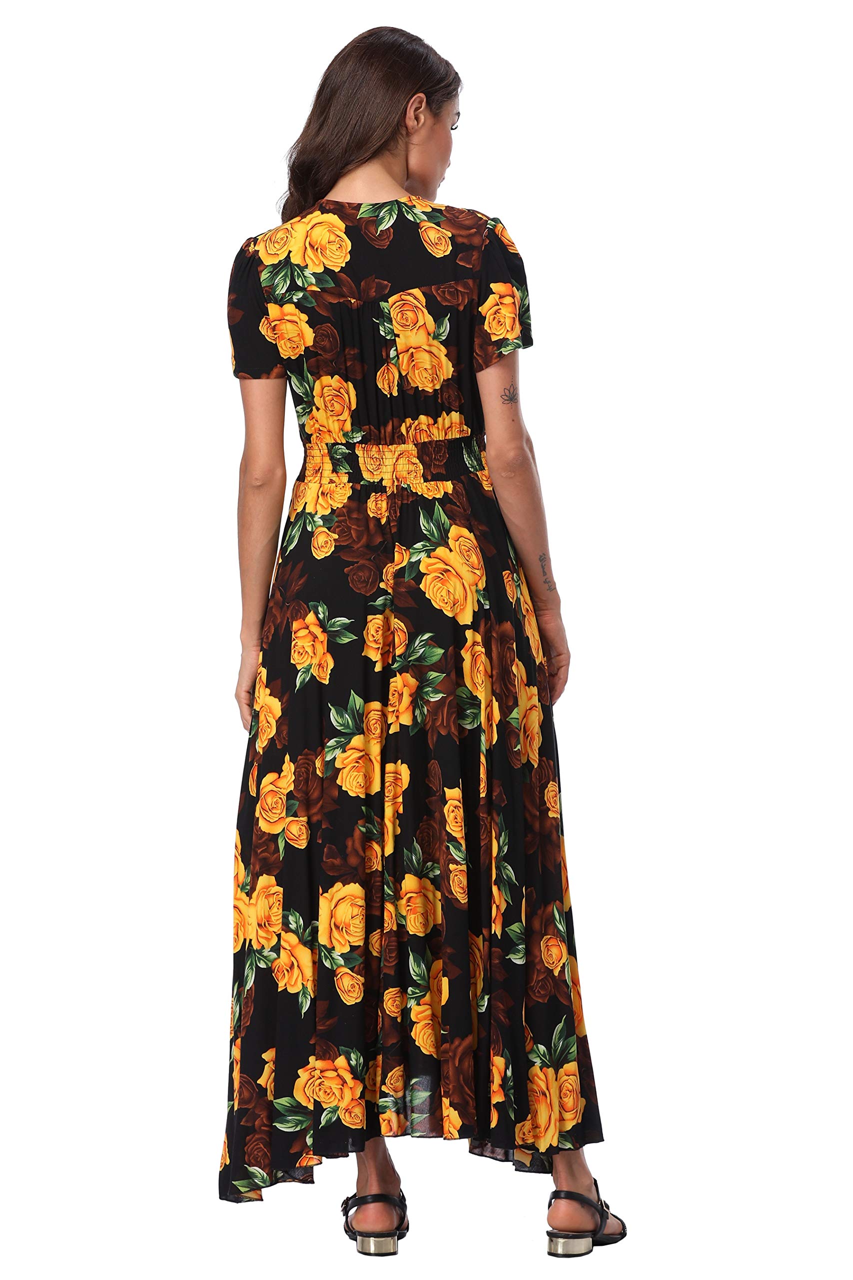 Boho Floral Maxi Dress for Women - Summer Button Up Beach Dress with Side Slit & Flowy Design | Perfect for Beach Parties, Vacations & Outdoor Events