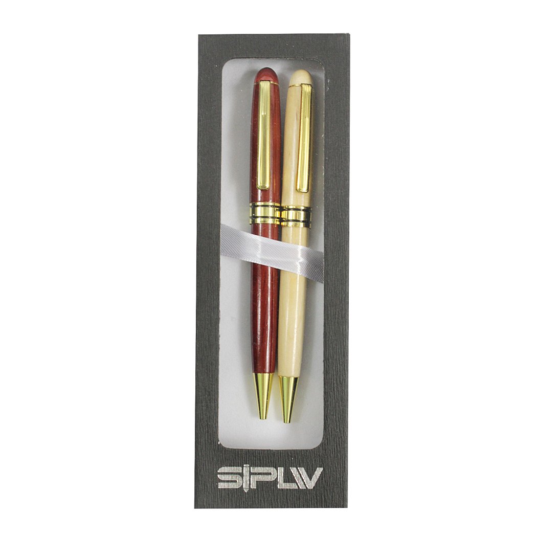 Handcrafted Rosewood & Maple Wooden Ballpoint Pen Set - 2 Premium Wood Pens, Vintage Style Writing Gift for Men & Women - Perfect for Office, Journaling & Special Occasions