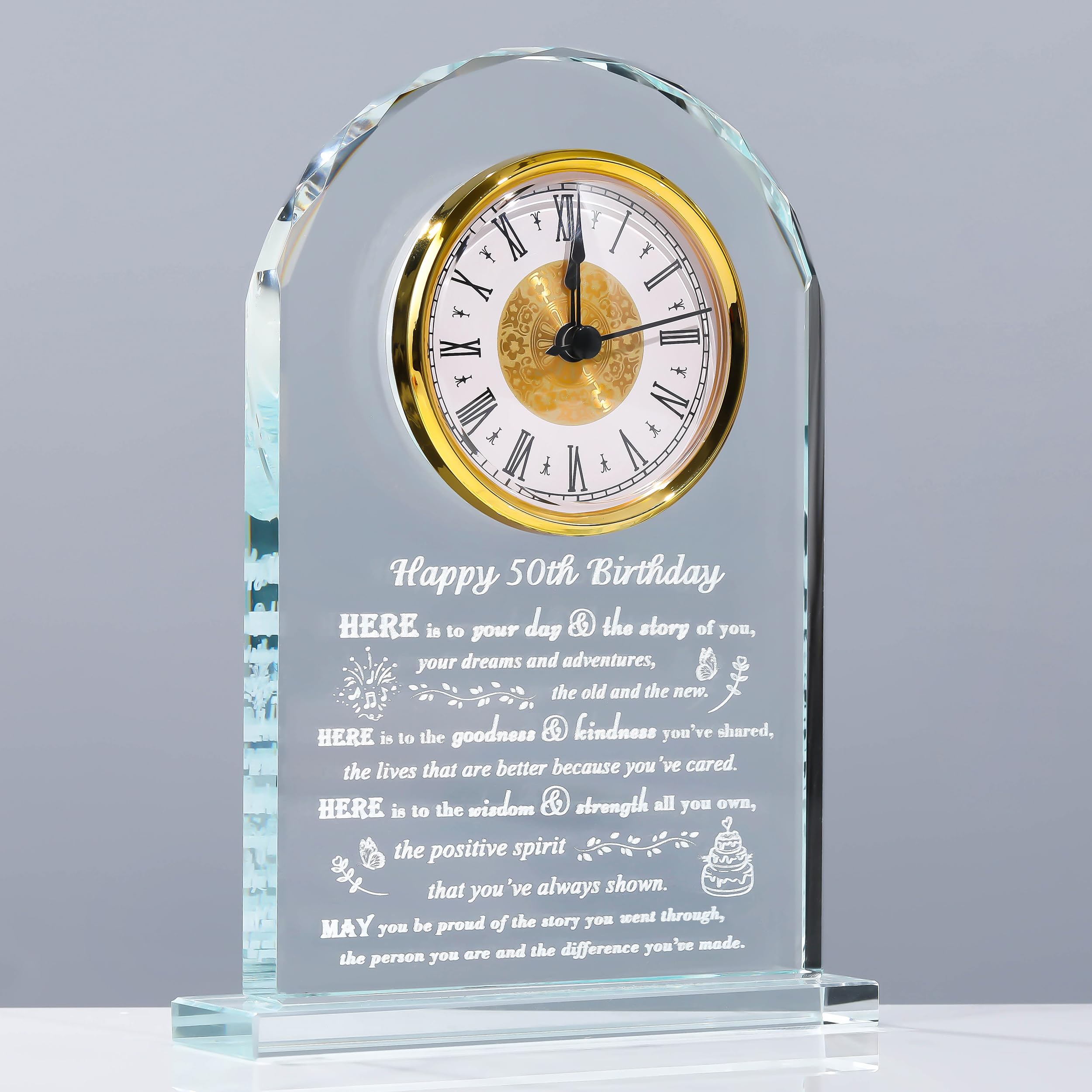 Personalized 1974 Crystal Clock - Unique 50th Birthday Gift for Women & Men, Mom & Dad - Engraved 50 Year Old Birthday Present for Her or Him - Perfect for Anniversaries, Retirement, Office Decor
