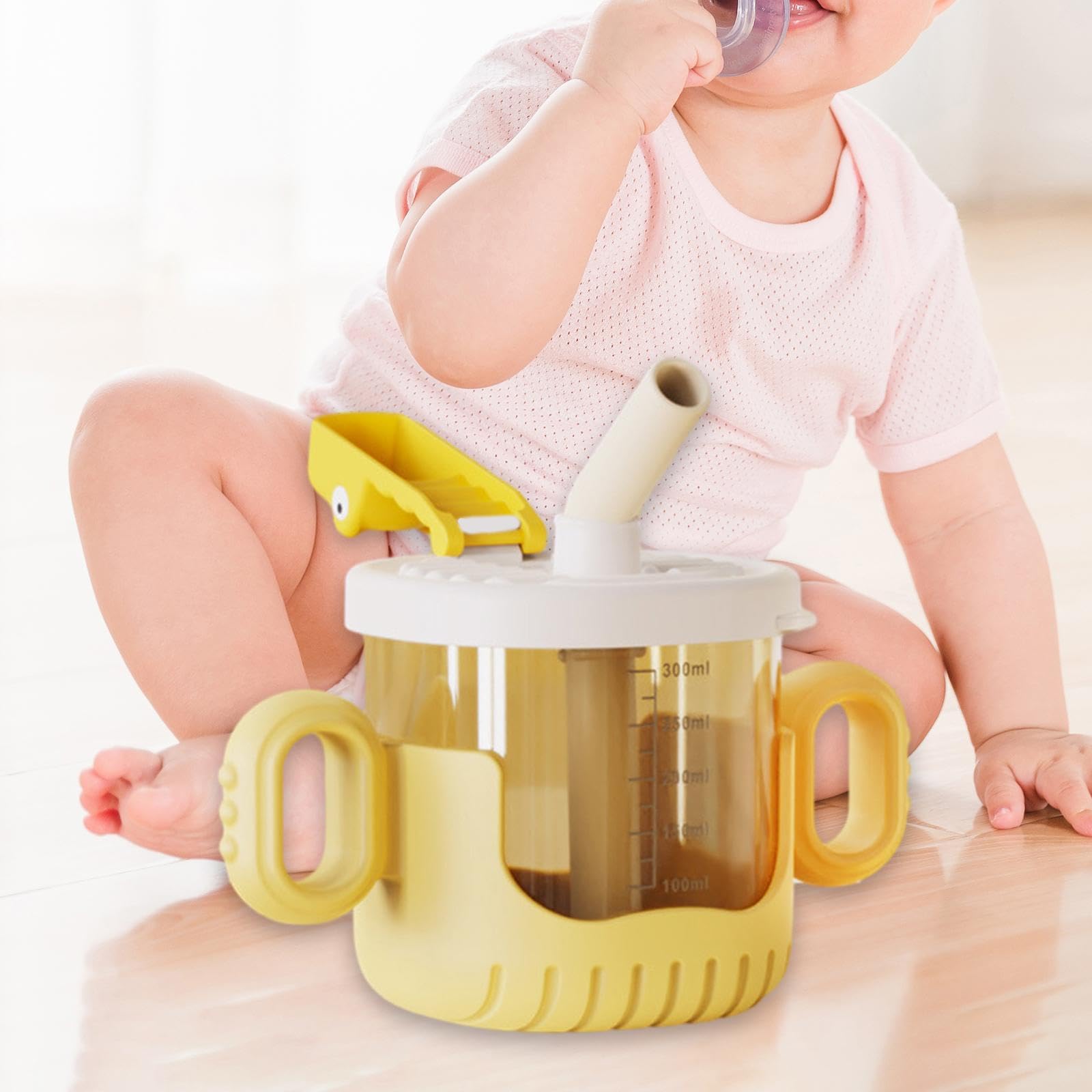 Shamjina 10oz/300ml Leakproof Sippy Cup with Straw Lid - BPA-Free Training Cup for Toddlers & Babies - Easy Clean Portable Water Bottle for Boys & Girls (Yellow) - Perfect for Daycare, Travel & On-the-Go Hydration