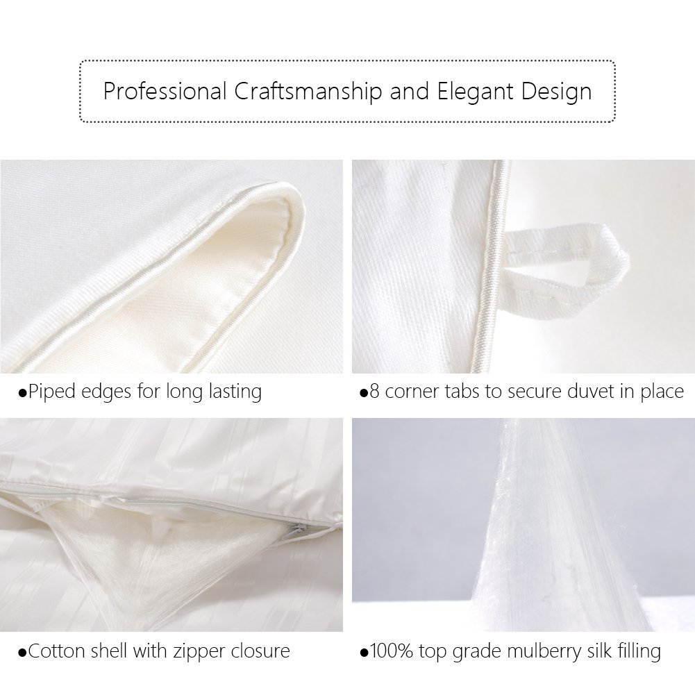 THXSILK 100% Pure Long-Staple Mulberry Silk Comforter - King Size Luxury Silk Duvet with Checkered Cotton Shell | Ultra Soft, Lightweight & Breathable for All Seasons | Perfect for Spring, Fall & Year-Round Comfort