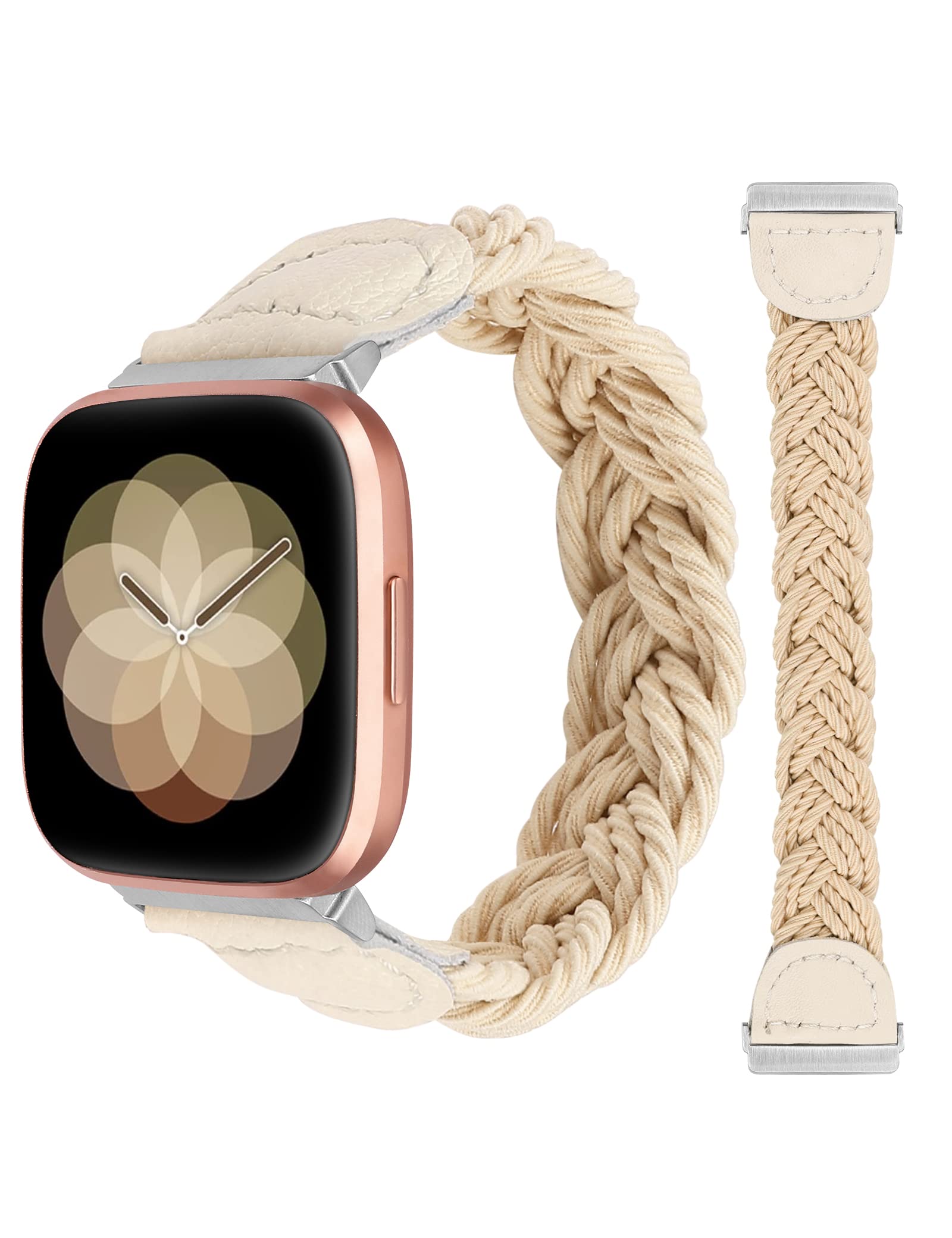 Stretchy Nylon Braided Solo Loop Band Compatible with Fitbit Versa 2/Versa/Versa Lite - Elastic Woven Wristband Bracelet Accessory for Women - Perfect for Workouts, Running & Everyday Wear