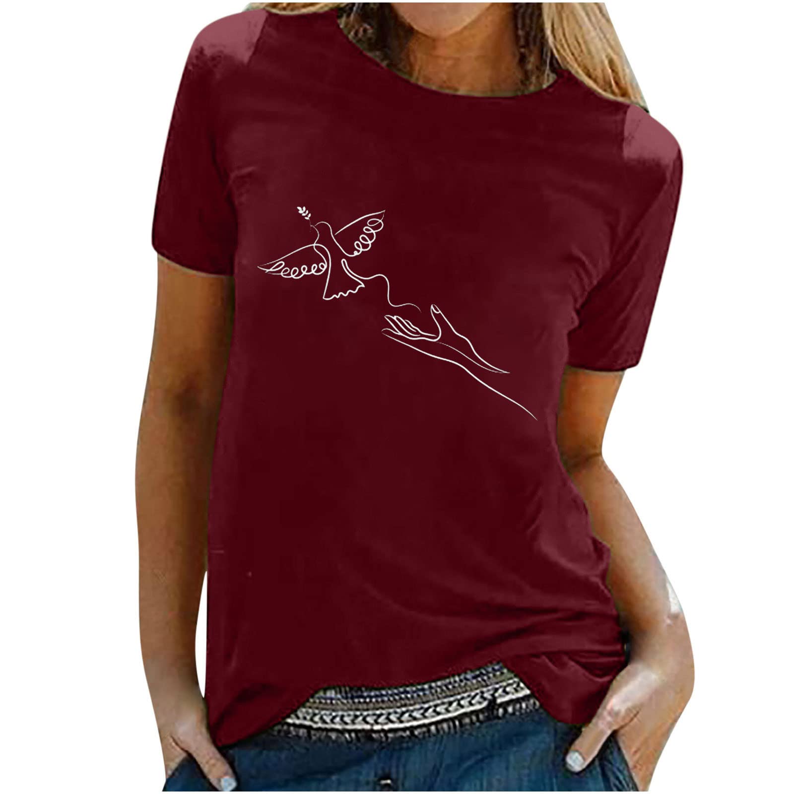 Women's Summer Short Sleeve Crew Neck T-Shirt - Cute Printed Casual Blouse & Loose Fit Graphic Tee for Everyday Wear, Outings & Vacation