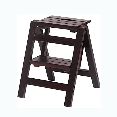 Portable Wooden Step Stool with 2/3 Steps - Foldable Ladder Chair for Home, Kitchen, Bathroom & Library - Brown Support - Perfect for Reaching High Shelves & Storage Spaces