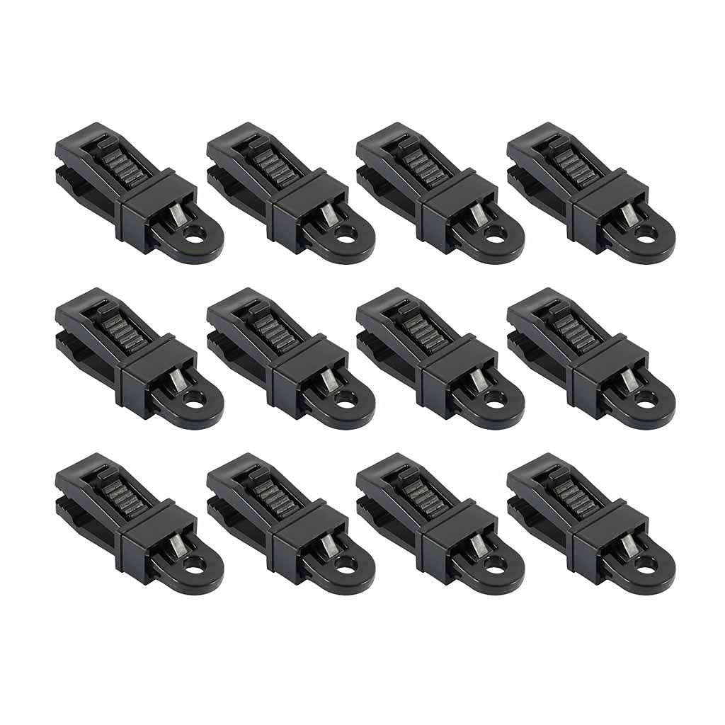 12pcs Tent Clips for Camping - Heavy Duty Alligator Clips with Hooks for Awnings, Tarps & Outdoor Gear - Durable Plastic Tent Accessories for Secure Fastening (Perfect for Camping, Hiking & Backpacking)