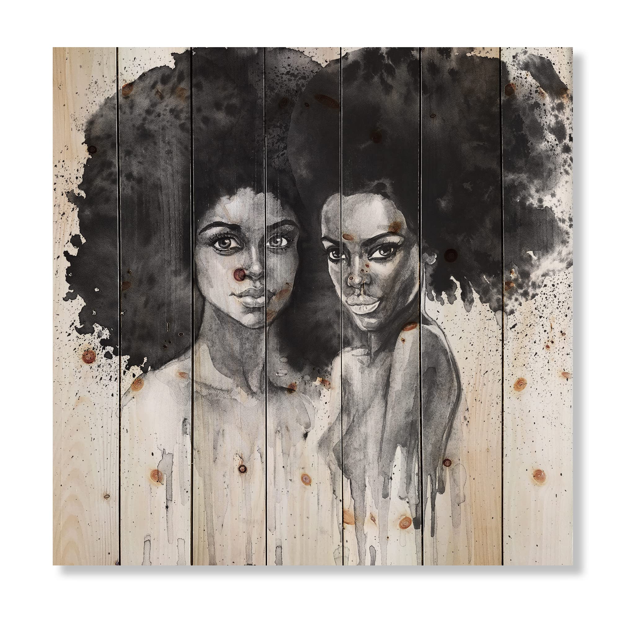 Modern African American Woman Portrait Wood Wall Art - Contemporary Black Wood Decor, Large Pine Wood Panel Print - Perfect for Living Room, Bedroom & Office Decor