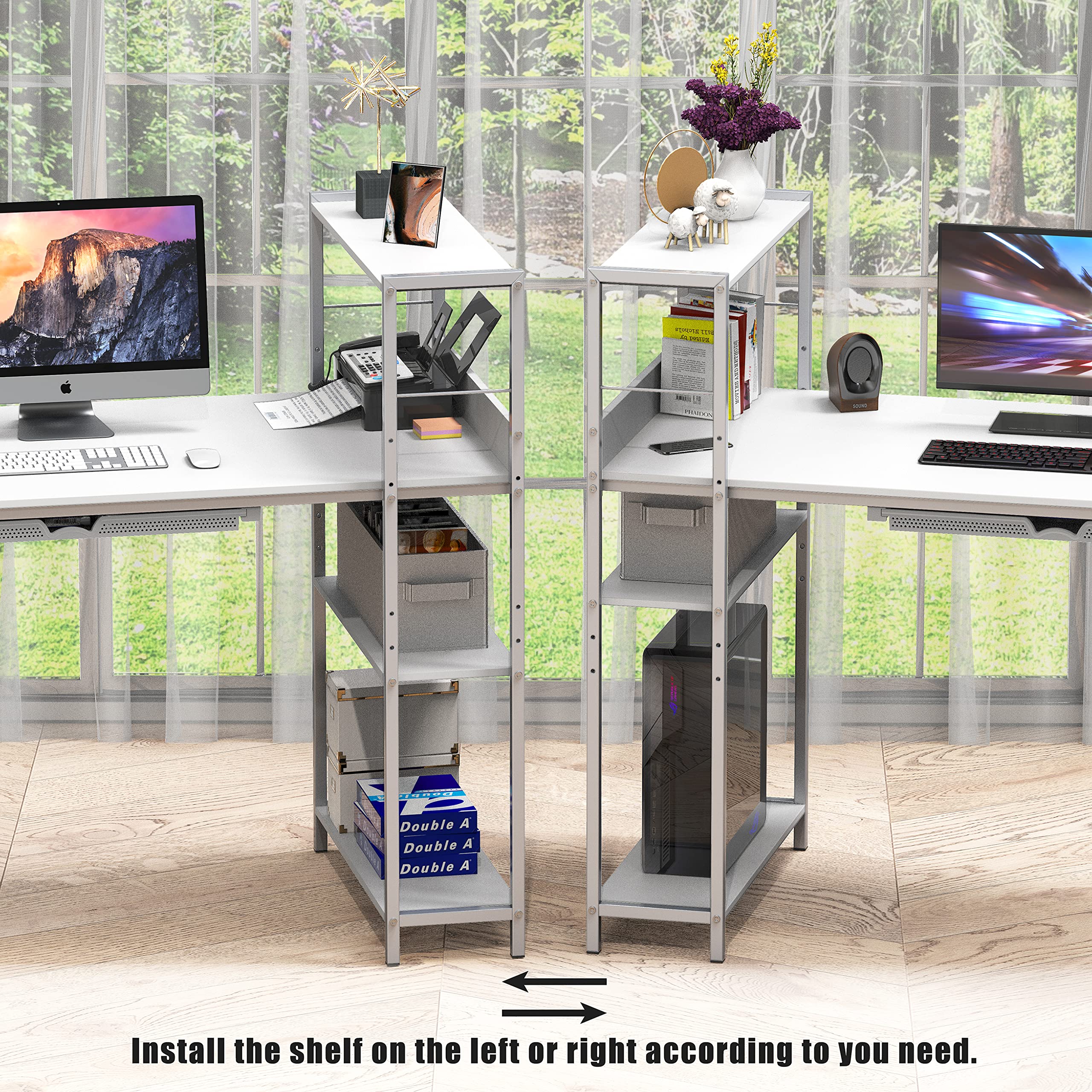 SHW Mission 46-Inch Home Office Computer Desk with Side Shelf and Drawer - White - Perfect for Small Spaces, Remote Work & Study