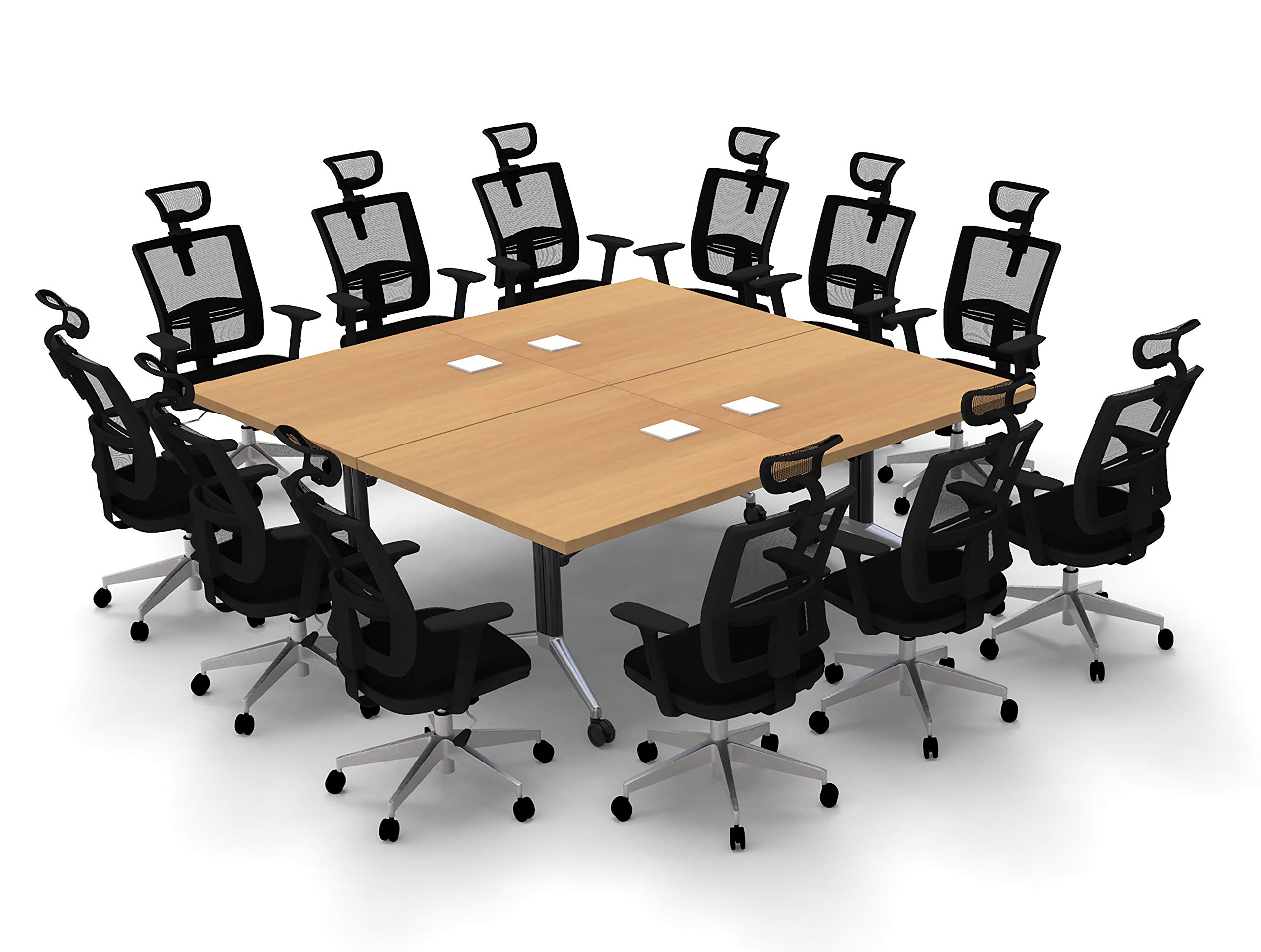 12-Person Conference Table - Foldable Beech Top with Chrome Base for Meetings & Seminars