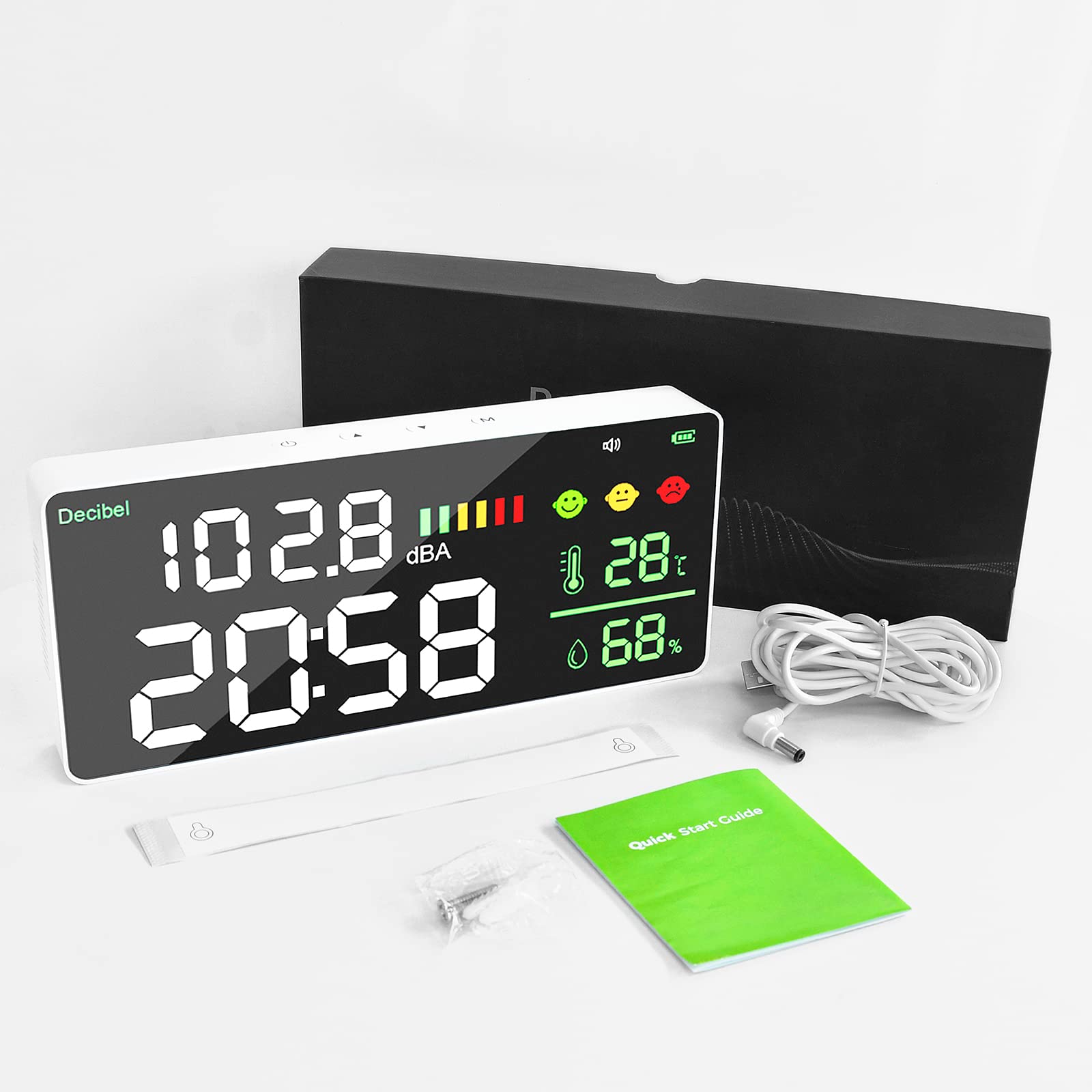 Digital Decibel Meter - Wall Mount Noise Tester with LED Display, Humidity & Temperature Measurement | Kethvoz Sound Level Monitor for Classroom, Studio, Hospital | Perfect for Workplace Safety & Environmental Noise Control