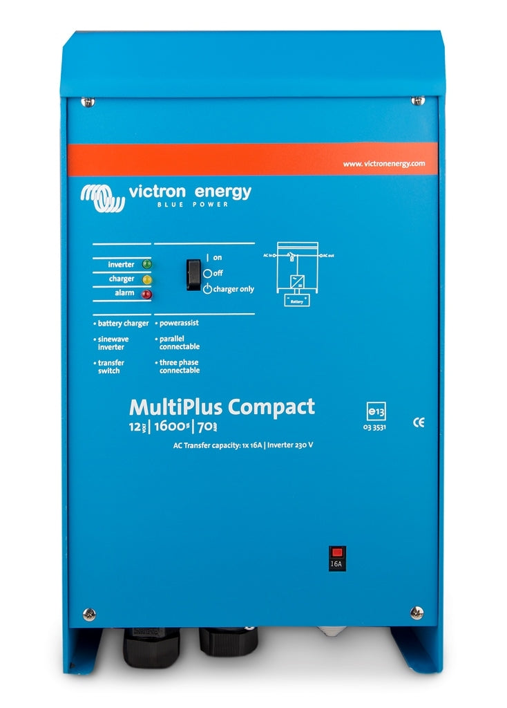 Victron Energy MultiPlus Compact 12/1600/70-16 230V VE.Bus Inverter Charger - Pure Sine Wave Power Converter for RVs, Boats & Off-Grid Solar Systems