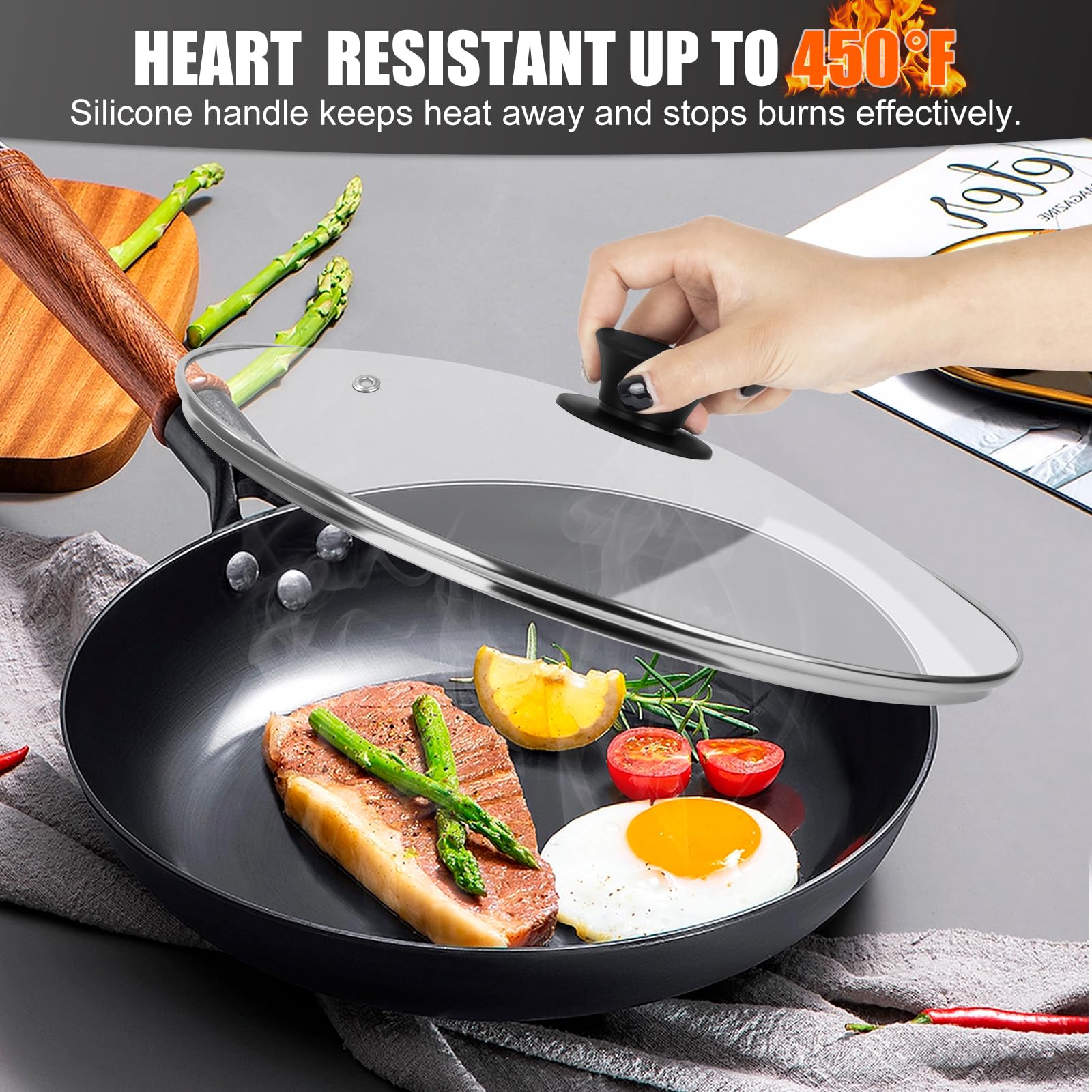 8 Inch Tempered Glass Pan Lid - Heat Resistant Replacement Cover for Cast Iron Skillets, Frying Pans & Woks - Clear Cooking View - Perfect for Sauteing, Simmering & Kitchen Safety