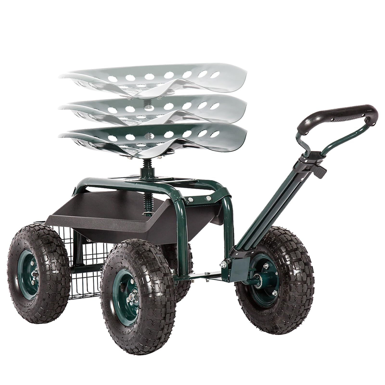 KINTNESS Heavy Duty Garden Cart Wagon with Swivel Seat, Extendable Handle & Utility Basket - Foldable Outdoor Utility Cart for Gardening, Yard Work, Camping, Picnics (Green)