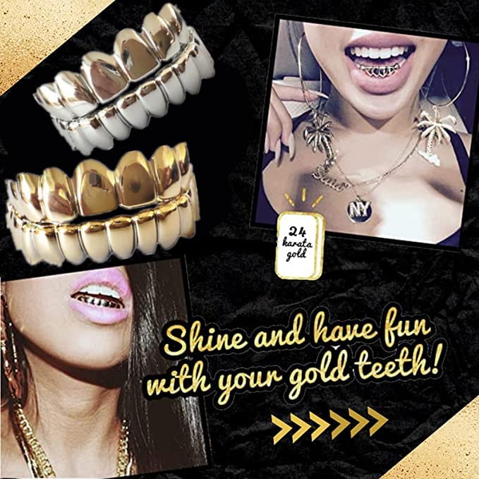 SowSmile 24K Gold Plated Silicone Gel Grillz - Custom Fit Gold Teeth Covers for Men & Women | Hip Hop Jewelry, Rap Style Accessories | Perfect for Concerts, Parties & Photo Shoots