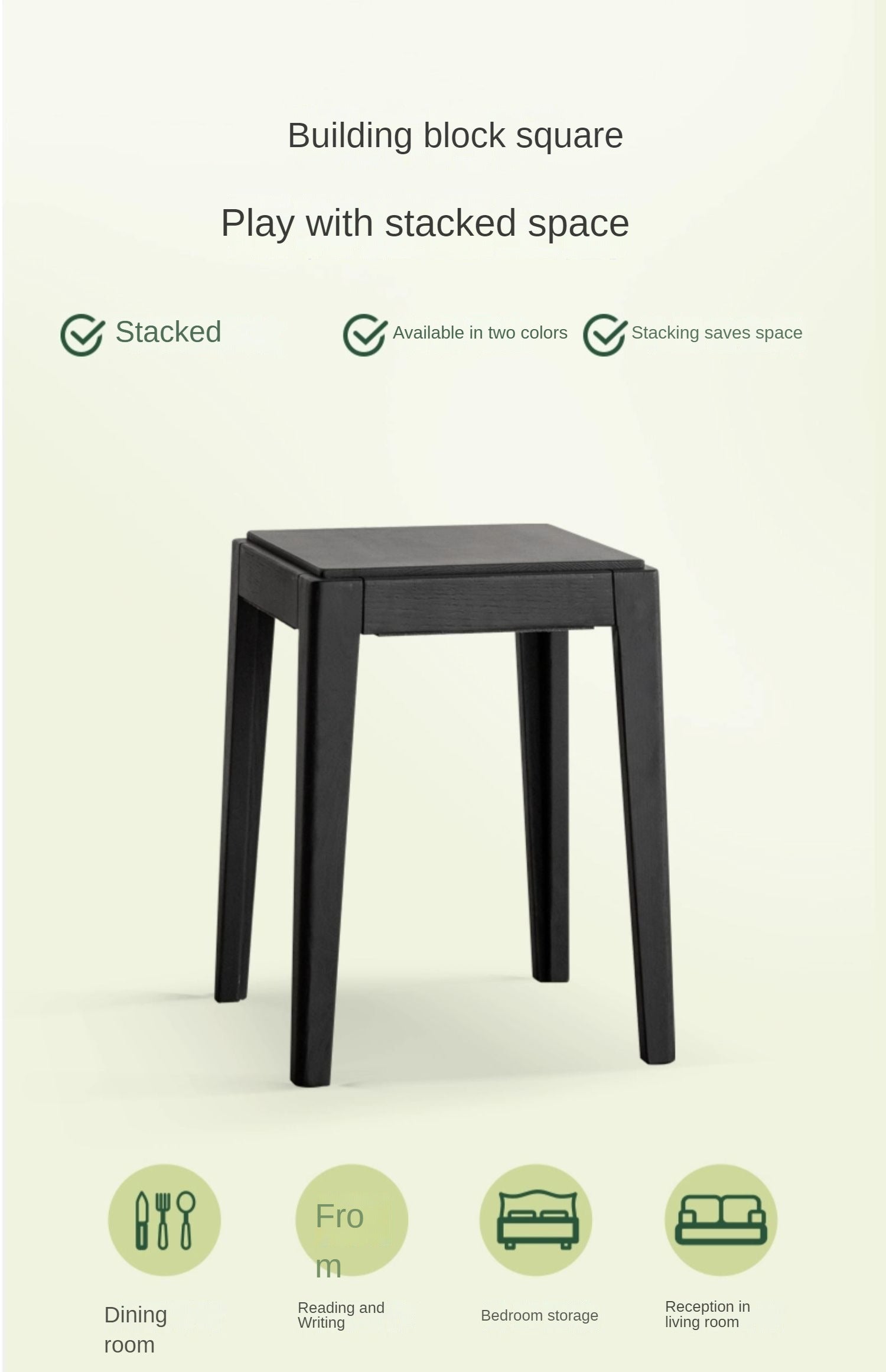 Solid Oak Wood Square Stackable Dining Stool - Sturdy & Space-Saving for Kitchen, Bar, or Dining Room