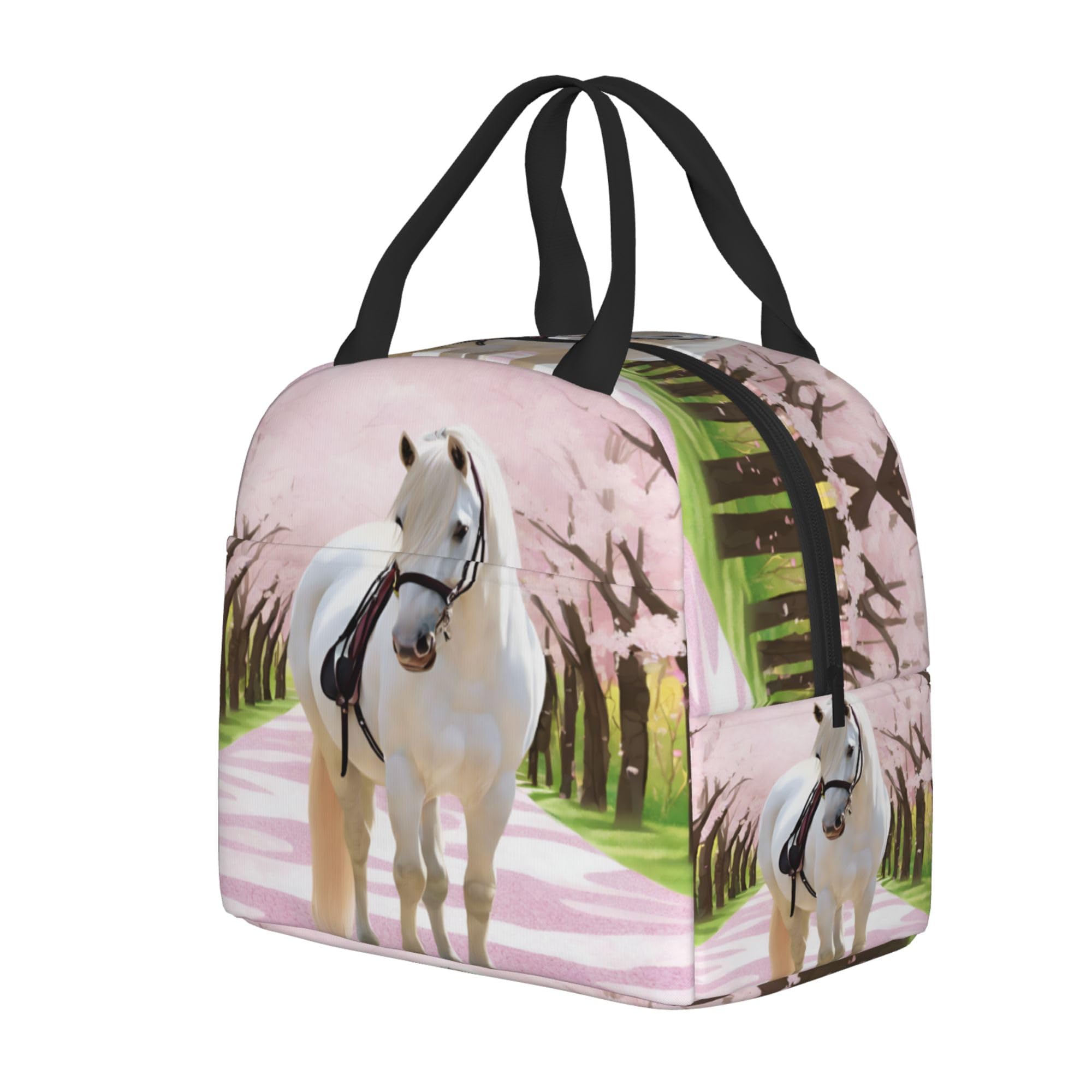 Insulated Lunch Box for Kids - Reusable Thermal Lunch Bag for Boys & Girls - Perfect for School, Camping, Hiking, Picnic, Beach & Travel - White Horse Design