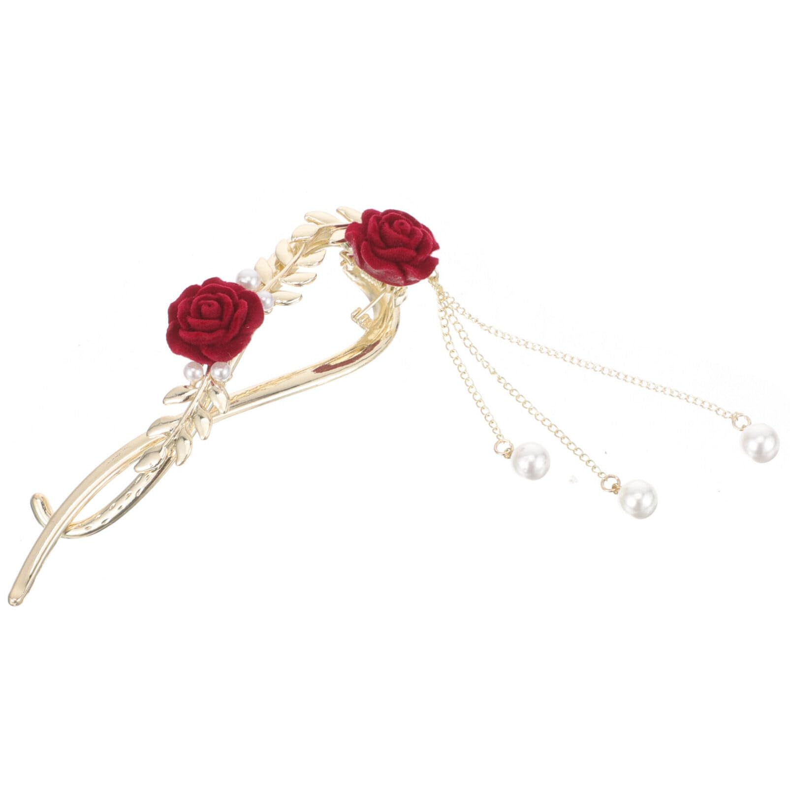 FRCOLOR Floral Hair Clips for Women - Rose Flower Hair Claw Clips with Leaves for Thick Hair, Alloy Japanese Style Hair Clamps - Perfect for Boho, Wedding, and Everyday Hairstyles