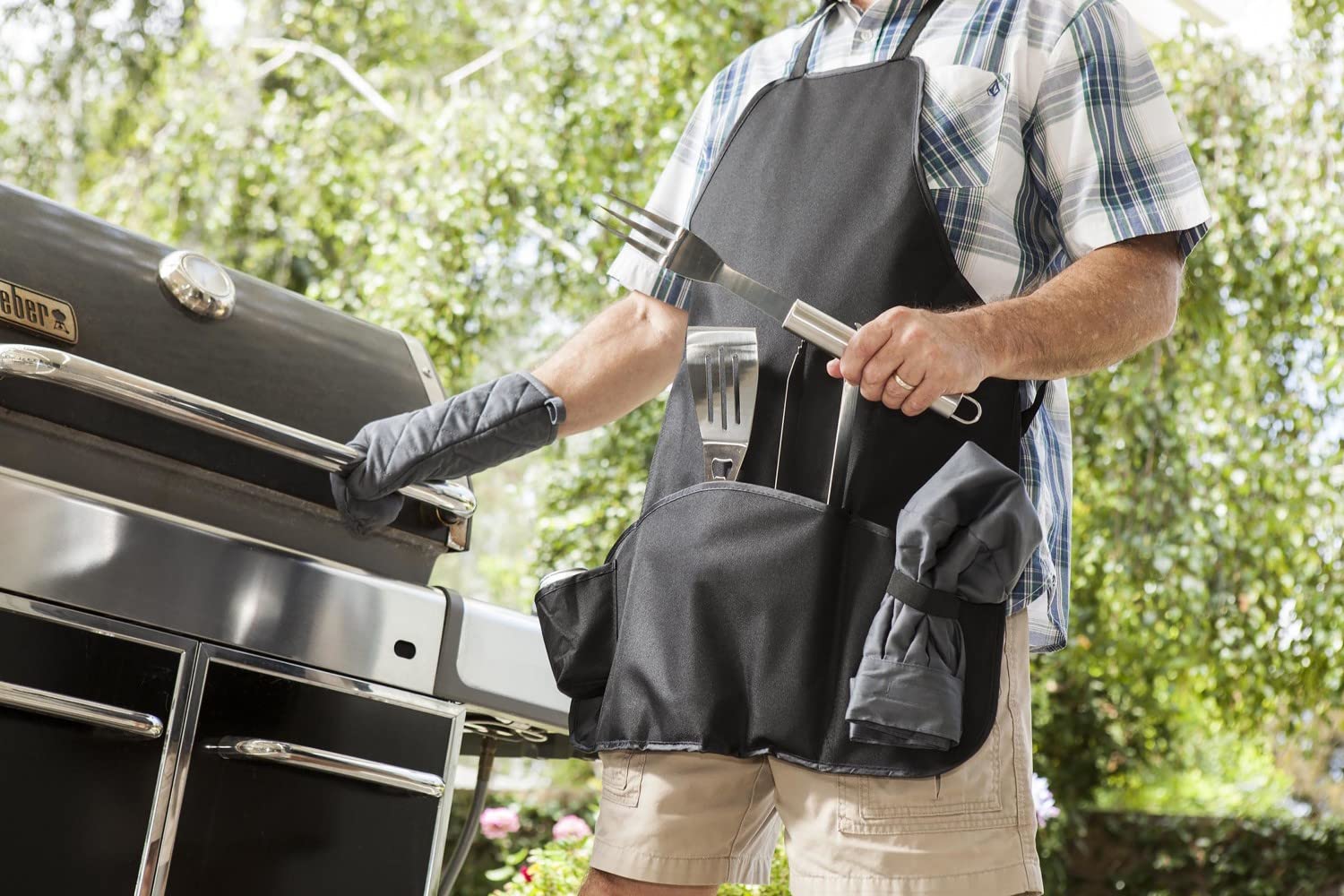 PICNIC TIME NCAA BBQ Apron Tote Pro Grill Set - Durable Grilling Accessories for Outdoor Cooking, Tailgating & Backyard Parties - Perfect Gift for BBQ Lovers & Sports Fans