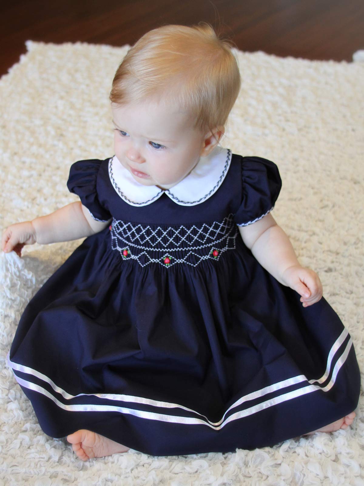 Hand Smocked Baby Girls Special Occasion Dress - Elegant Birthday Party & Heirloom Portrait Outfit for Infants | Perfect for Christenings, First Birthdays & Family Photos
