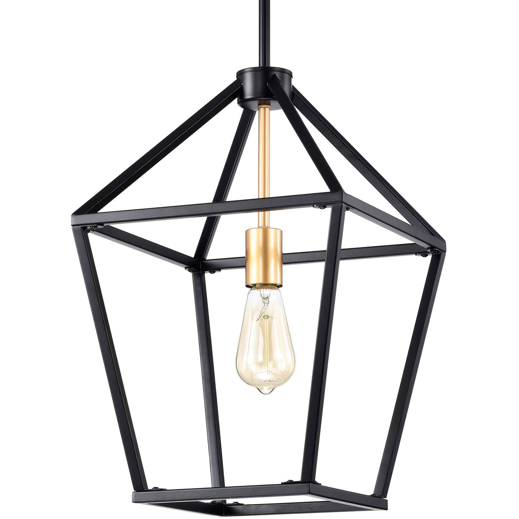 MICSIU Black Farmhouse Pendant Light - 1-Light Cage Lantern Chandelier for Dining Room, Kitchen, Living Room, Bedroom, Foyer & Hallway | Rustic Industrial Hanging Lighting Fixture for Home Decor