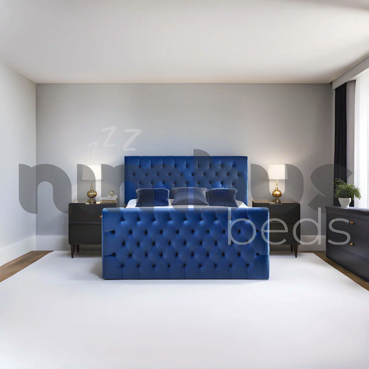Chesterfield Luxury Bed Frame - Queen/King Size Upholstered Platform Bed with Button Tufting & Wooden Slats - Perfect for Master Bedroom & Guest Room