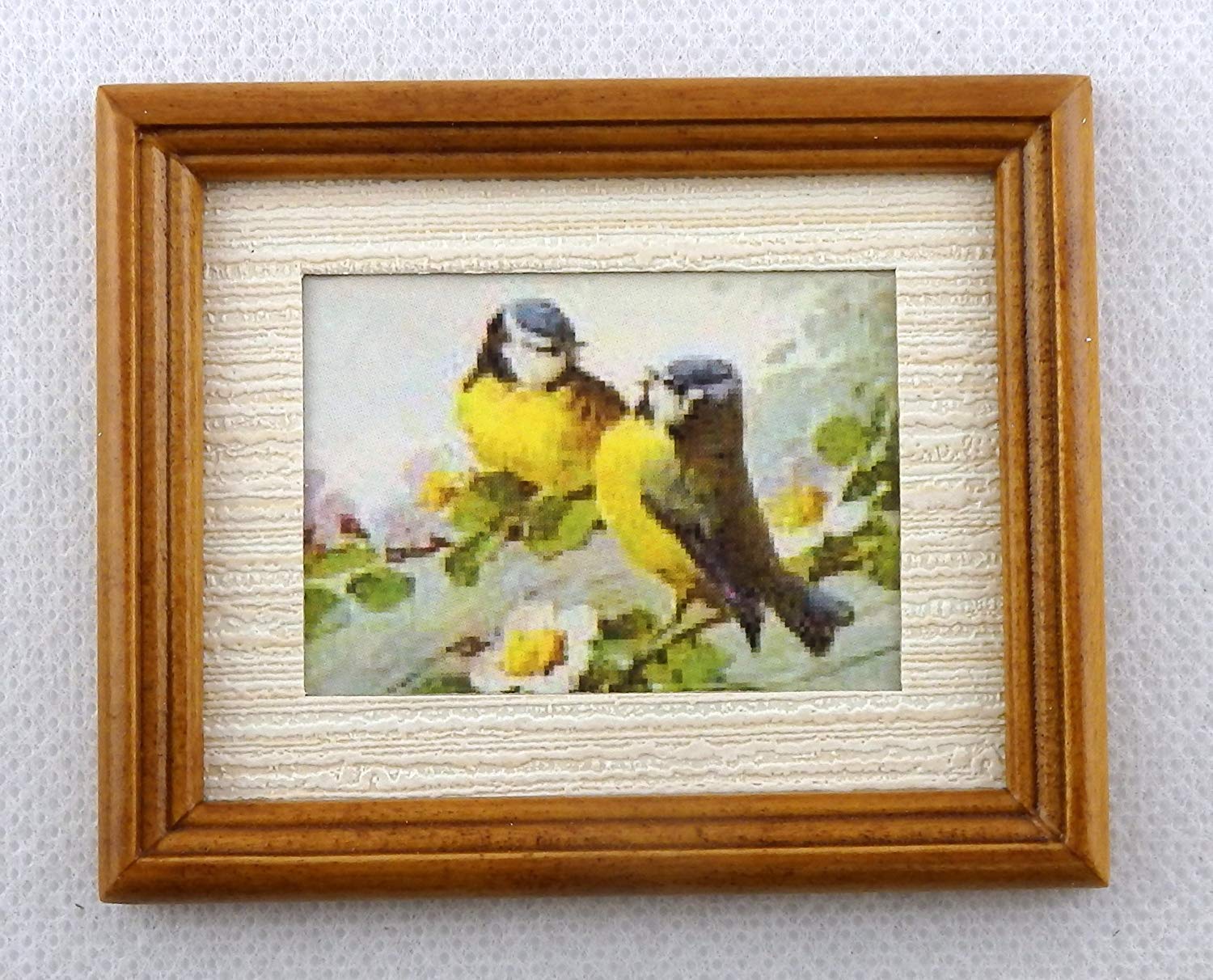 Melody Jane Dollhouse Miniature Accessories - Blue Tit Birds Painting in Walnut Frame for Dolls Houses | Perfect for Dollhouse Decor & Collectors